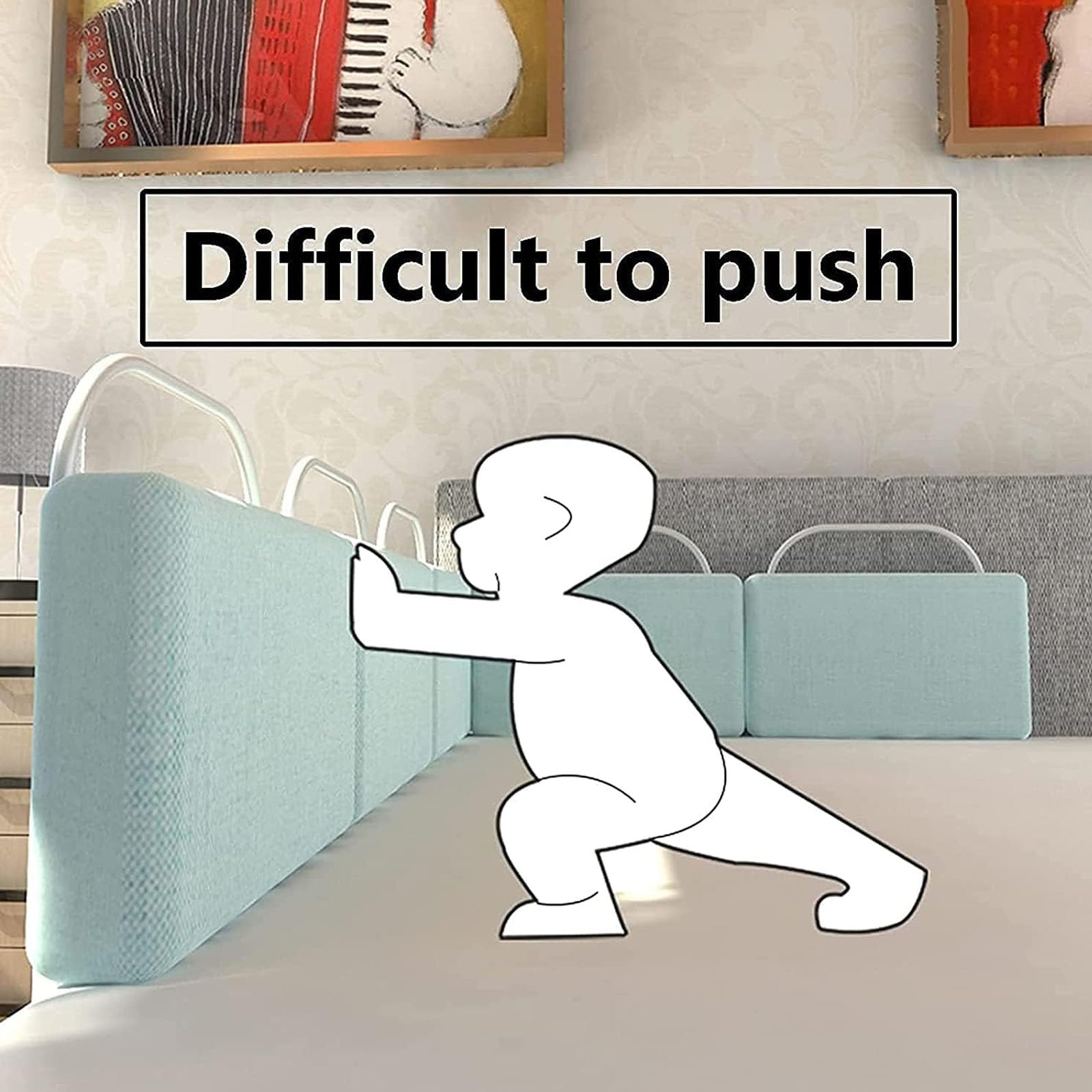 Paracolpi per Sponde Letto Regolabili con Cerniera - Altezza 40-60 Mm, Struttura in Cotone Perlato E Acciaio | Protezione Lavabile per Materassi da 5-30 Cm, Liberamente Combinabili,0.5m,Grey