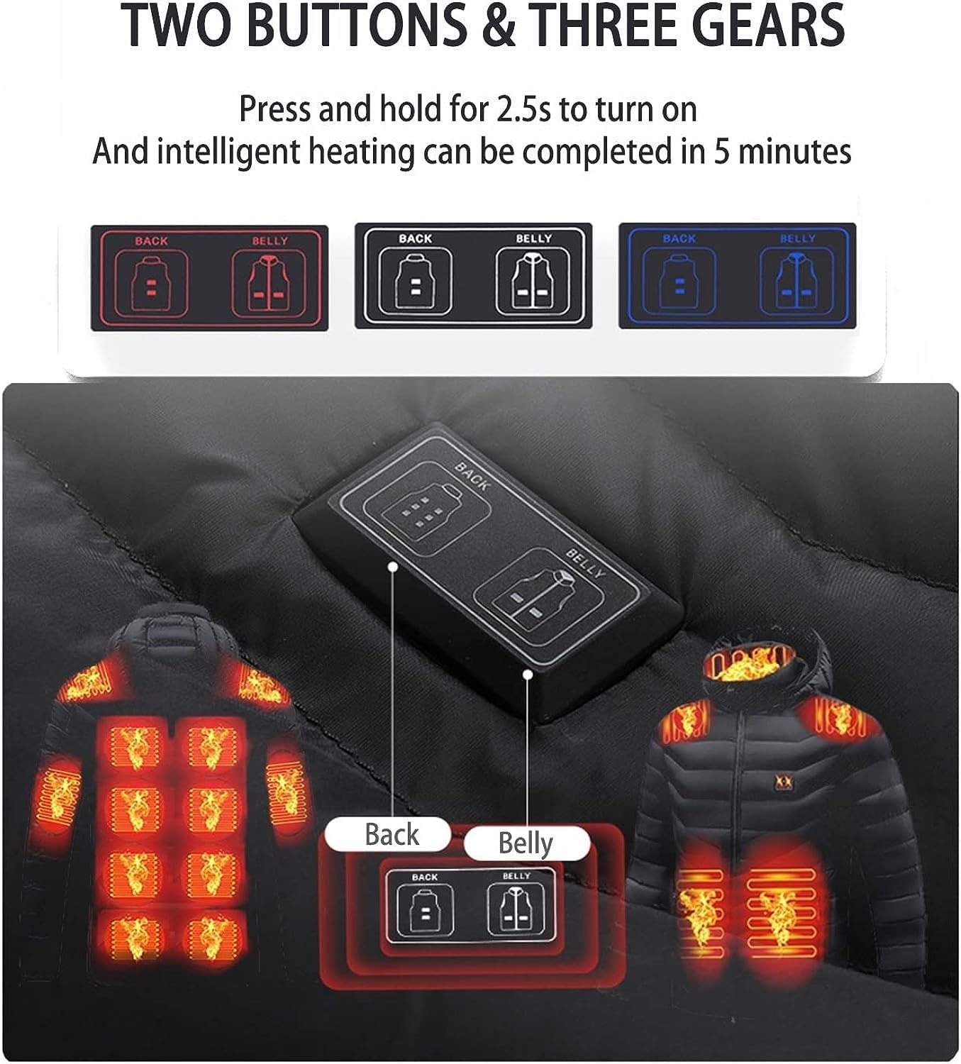 Giacca riscaldata USB da uomo, 15 zone di riscaldamento Gilet riscaldato, Abbigliamento riscaldato Cappotto con Cappuccio Inverno Caldo Giacca Calda Antivento per Sci Escursionismo Caccia Campeggio