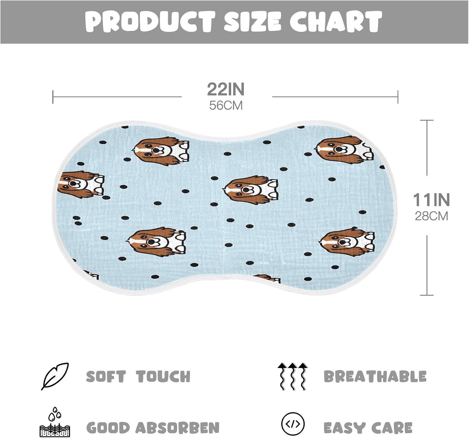Cute Dogs Pot Pattern Art Baby Burp Cloths -4Pcs Soft Absorbent Muslin Washcloths Bibs Face Towel for Newborn Boys Girls 22 x 11 Inch