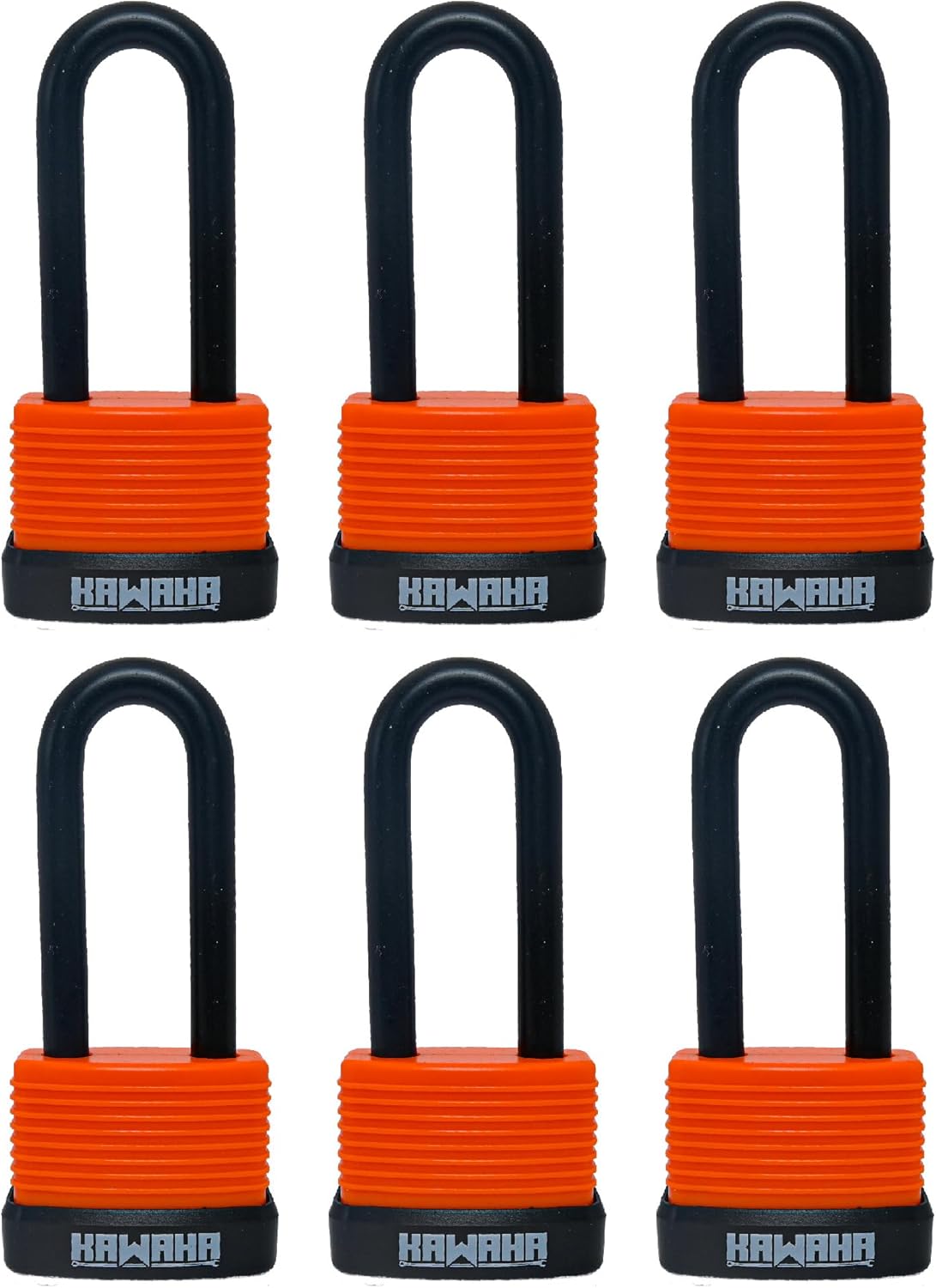 92/40L-6P Waterproof Long Shackle Aluminum Padlocks with Key (Ultralight, Keyed Alike, Aluminum Body with Thermoplastic Case) for Garage, Fence, Shed, Yard, Outdoor (1.75 in.)*6