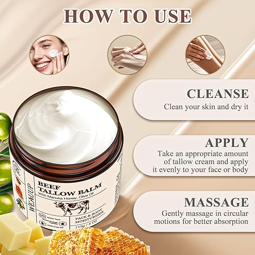 Miniatura 6 de Sarga de ternera para la piel, sarga de res para la cara, bálsamo de sargo de ternera batida alimentado con pasto orgánico con miel cruda y cera de