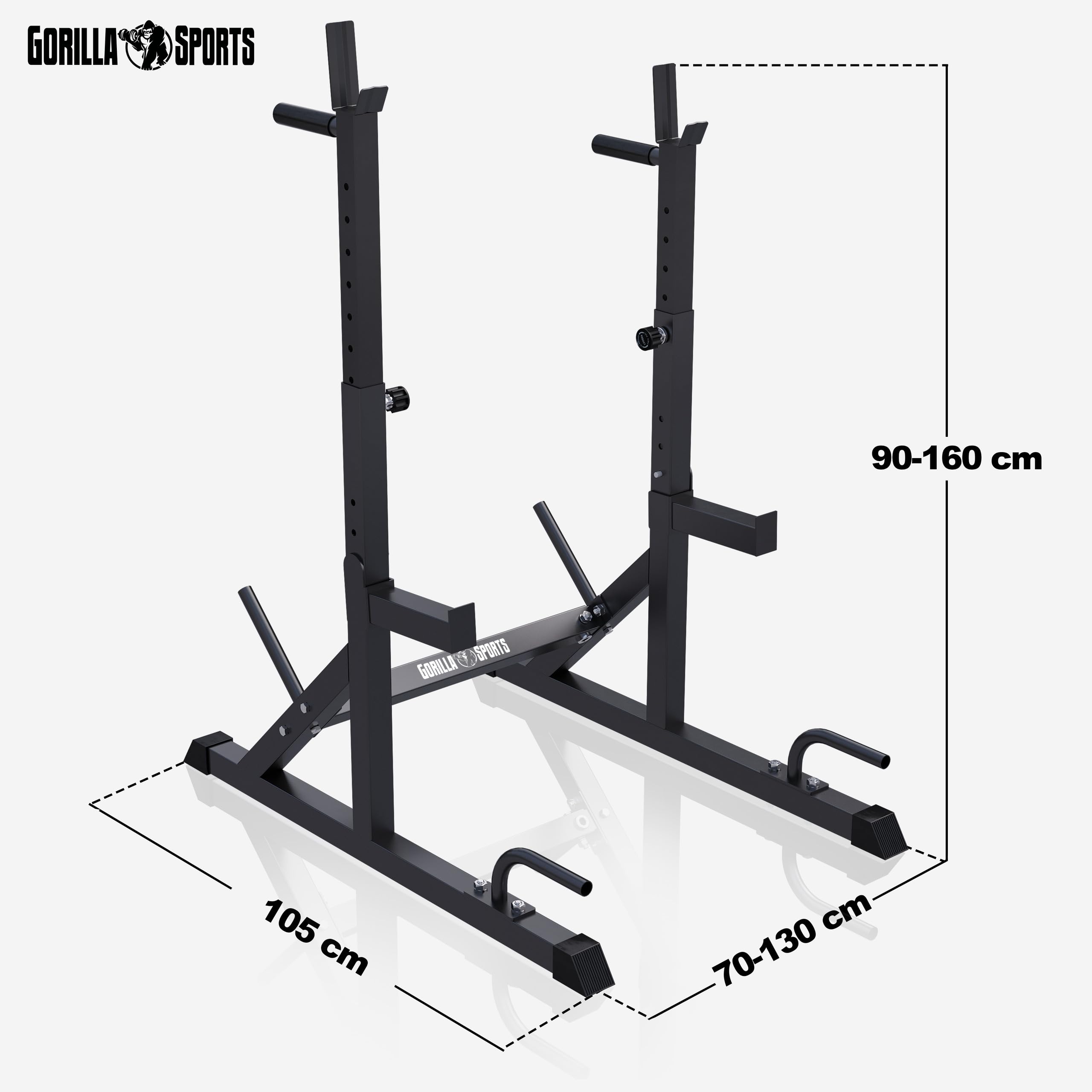 GORILLA SPORTS® Rack Palestra - Regolabile altezza e larghezza, Multifunzione, Max da 200 a 250 kg - Supporto Bilanciere, Porta Bilanciere da Terra, Squat Rack Palestra Casa, Stand Squat