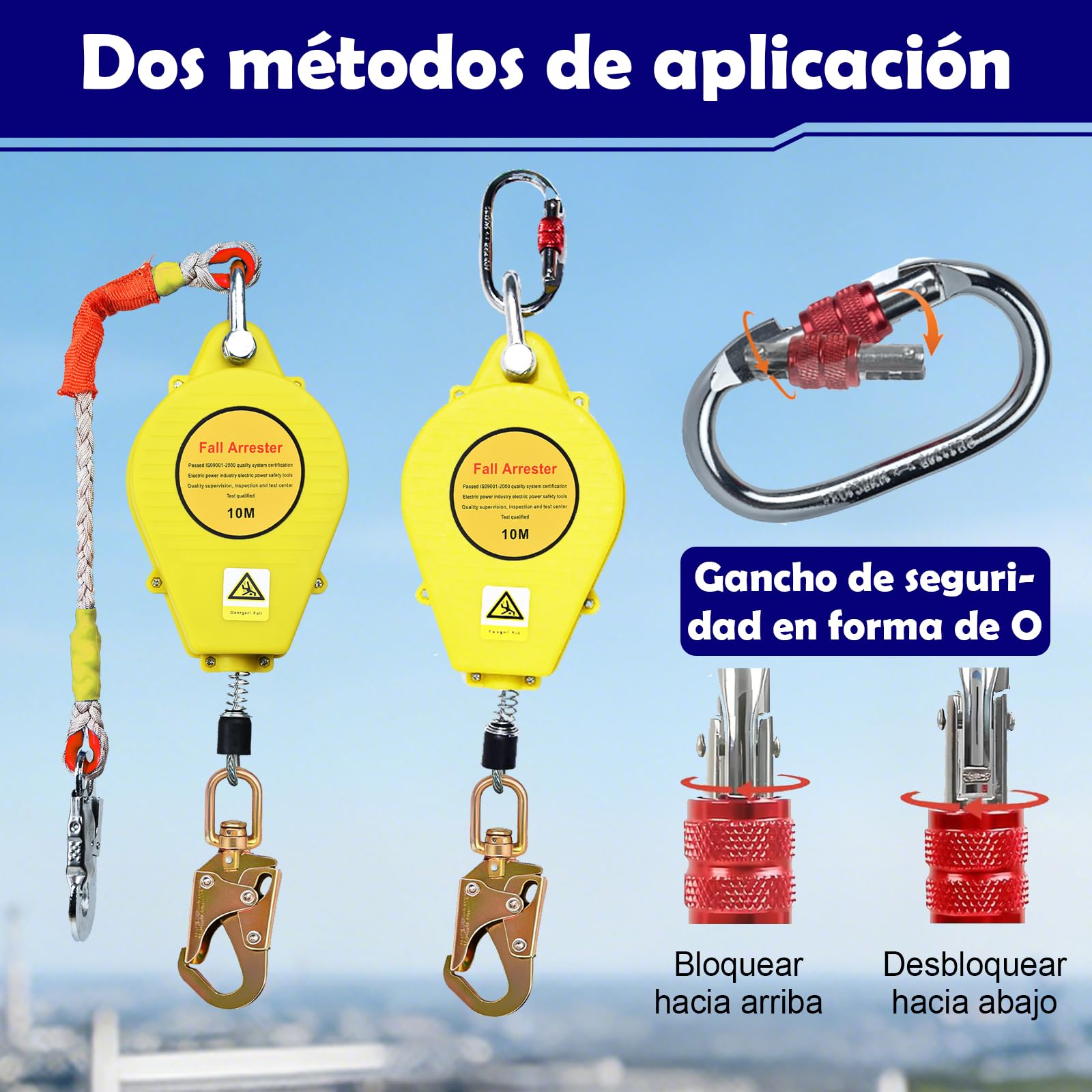 Dispositivo Anticaídas Retráctil 10m, Línea de Vida Retráctil | Arnés de Seguridad para Trabajos en Altura y Construcción, Carga Máxima 150kg