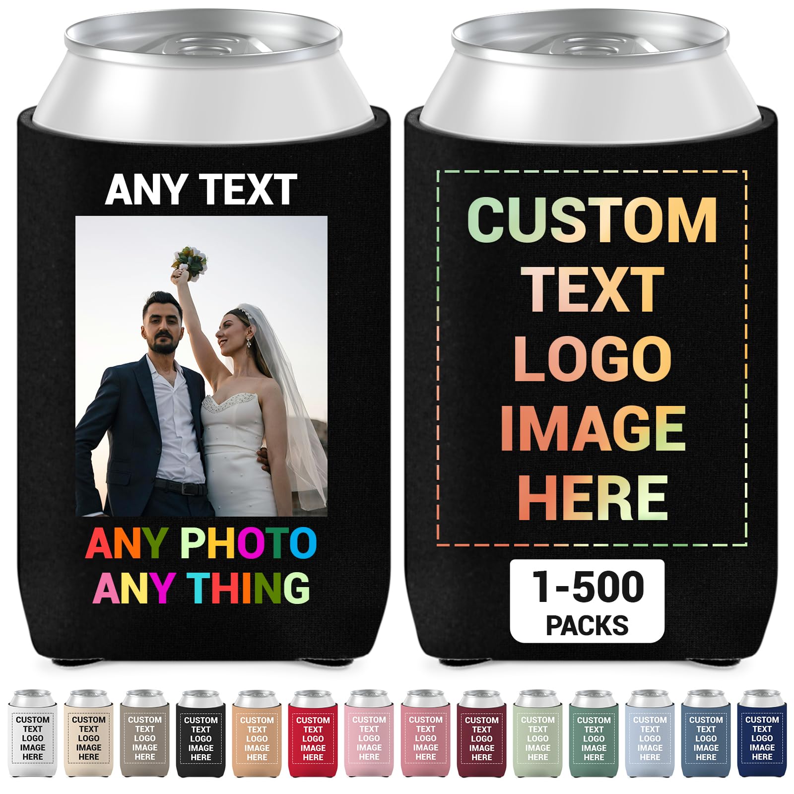 BooziesKoozies Bulk Custom Neoprene Can Cooler Sleeves - Insulated Collapsible Drink Holders with Logo for Wedding Favors, Fishing, Picnics (150, Standard Can Coolers)