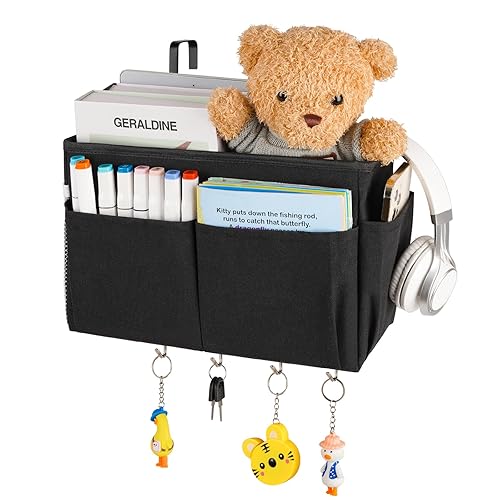 Bedside Storage Organizer 5 Pockets with 4 Hooks Hanging Storage