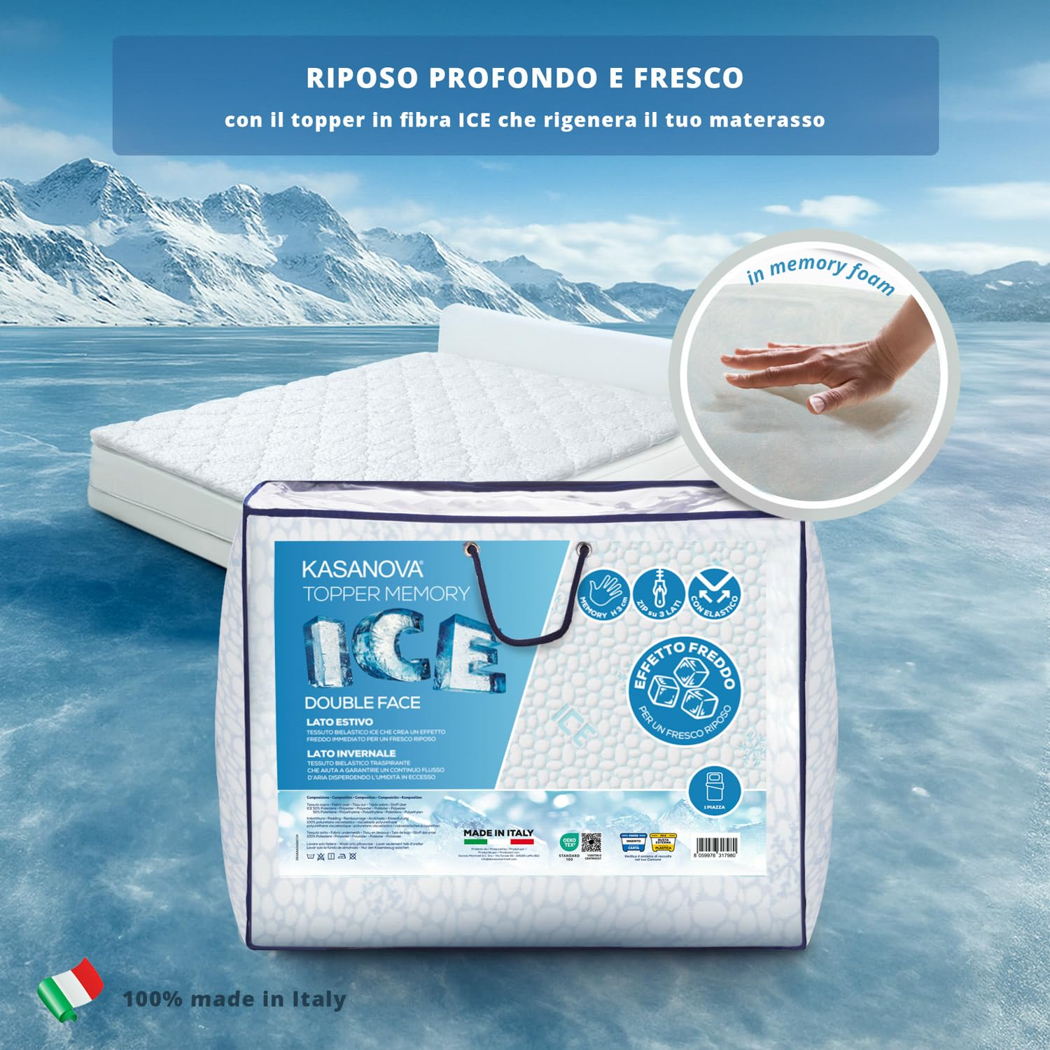 KASANOVA Topper Matrimoniale Memory Effetto Fresco Ice