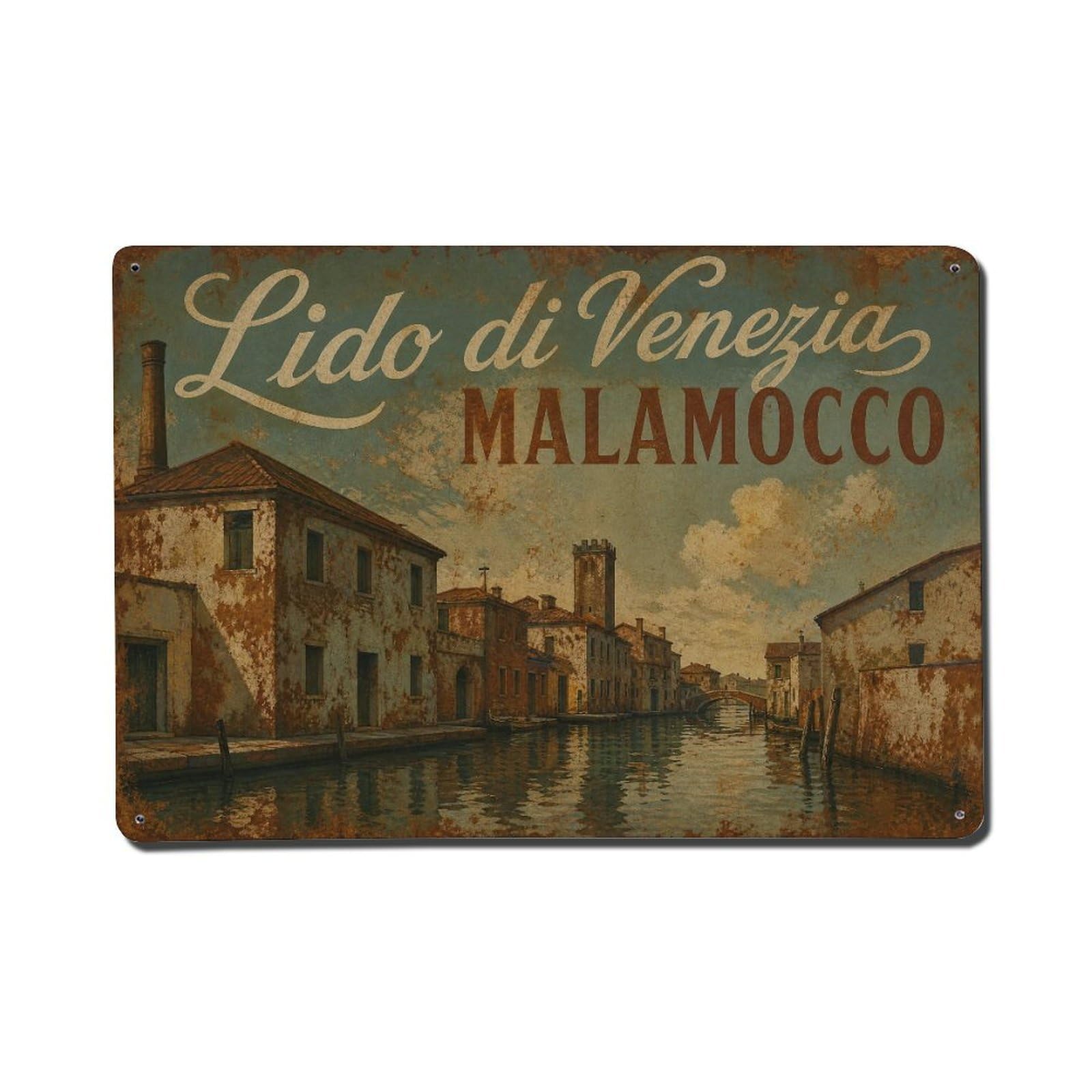 Huiyhb 8X12inch(20X30cm) Vintage Travel Lido Venezia Malamocco Canal Village Italy Metal Tin Sign
