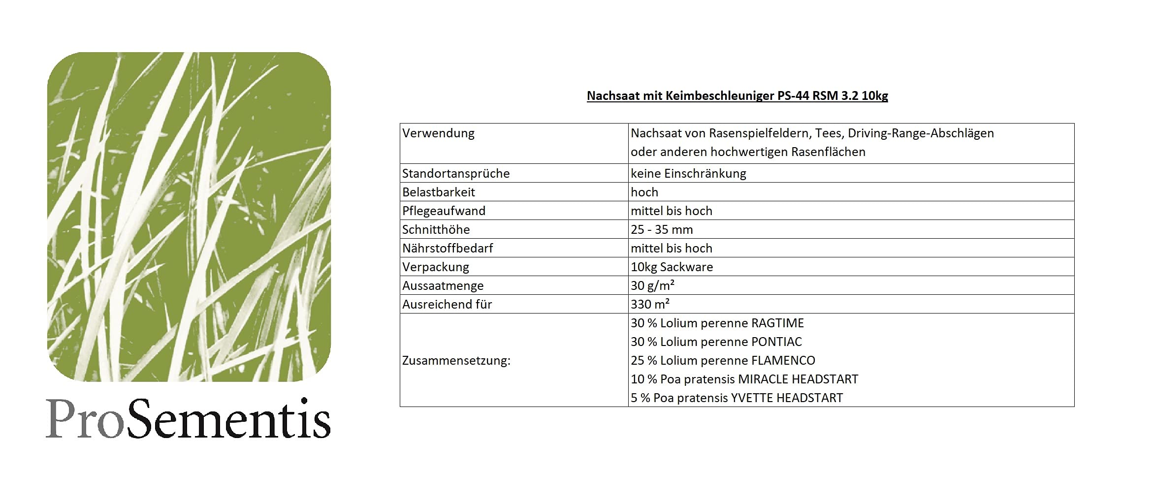 Rasensamen Nachsaat mit Keimbeschleuniger RSM 3.2 PS-44 10kg I schnellkeimender Nachsaatrasen I ideal für Gras Nachsaat im Frühjahr oder nach dem Vertikutieren