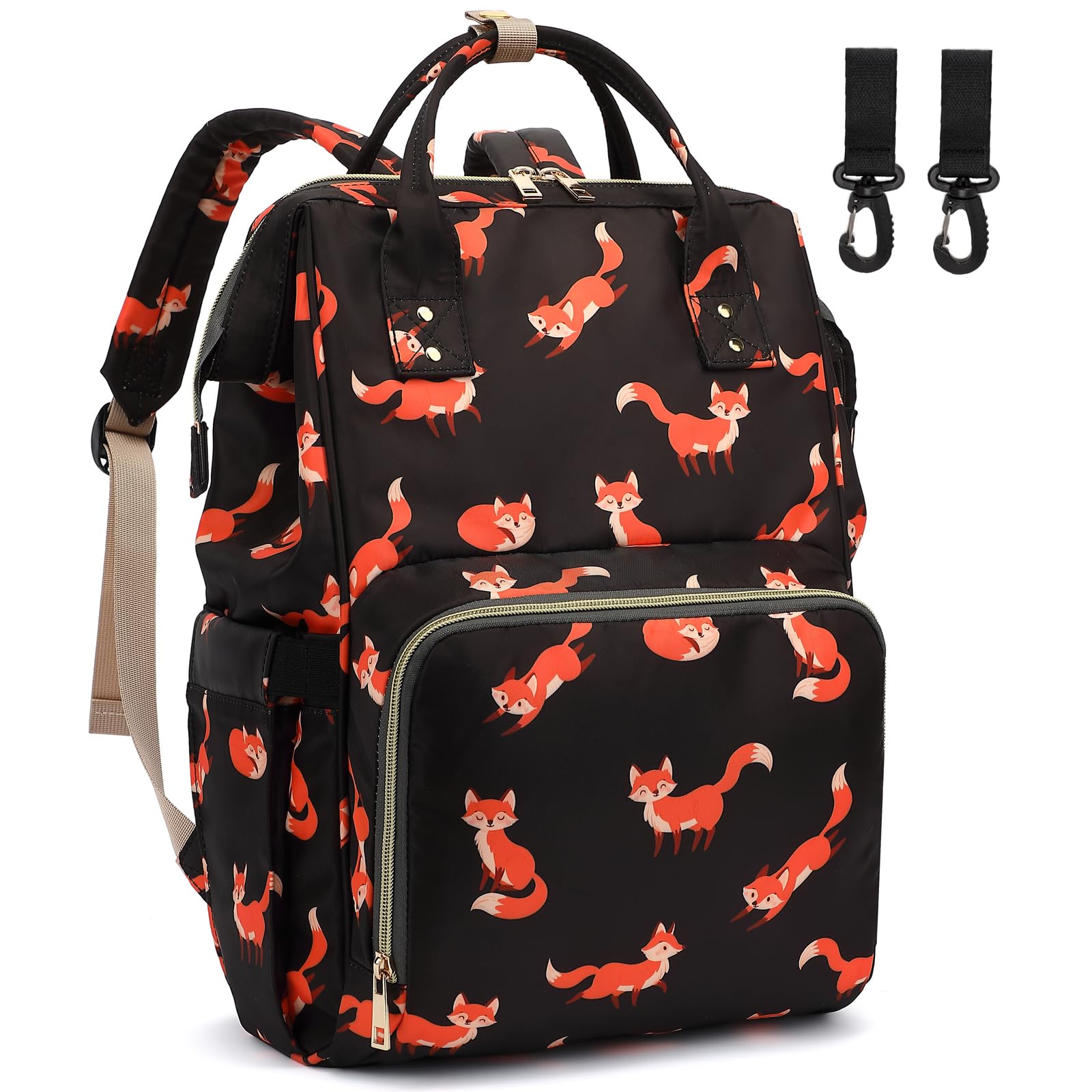 Dezcrab Fox Baby Diaper Bag Backpack for Women, Large Capacity Waterproof Maternity Travel Nappy Backpacks with Stroller Straps