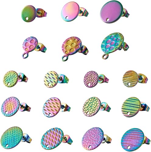 Mega Pet 36 piezas de aretes de acero inoxidable 304 con bucle, colores arco iris, aretes redondos planos con parte trasera de aretes de 8100.472in disponible en Yaxa El Salvador