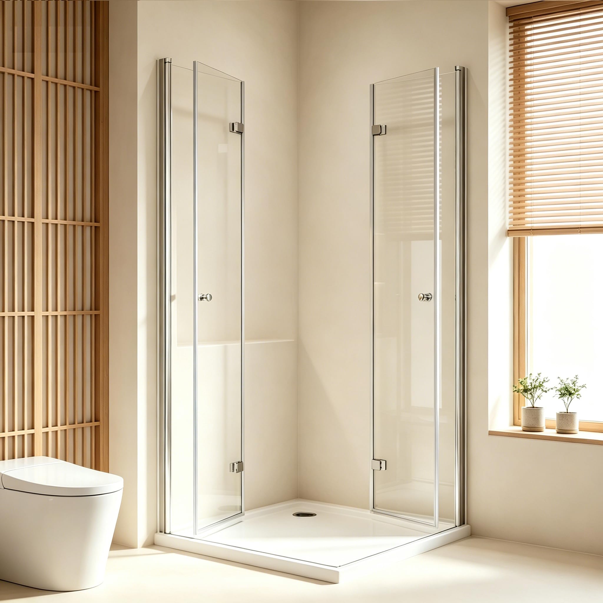Duschkabine Eckeinstieg 90x90x185 cm, Eckdusche mit Falttür, Duschabtrennung aus 6mm ESG Nano Glas, platzsparende Duschwand für Badezimmer, ohne Duschwanne