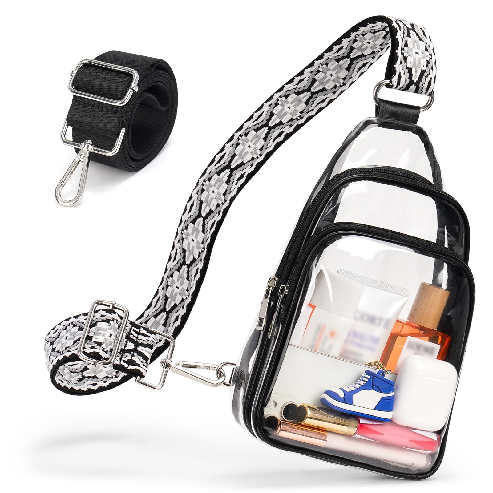 QOECI Clear Bags For Events With 2 Extra-Long Straps, 4 Pockets Clear Crossbody Bags For Women