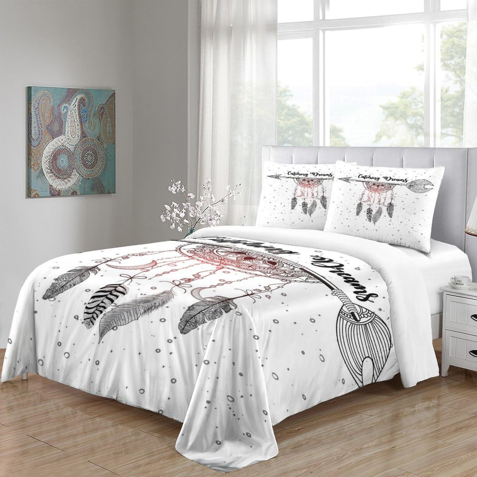 3D Traumfänger Bettwäsche Mikrofaser Set Jugend Schlafzimmer | Traumfänger Motiv Reißverschluss hautfreundlich pflegeleicht Geschenkidee King（220x240cm）