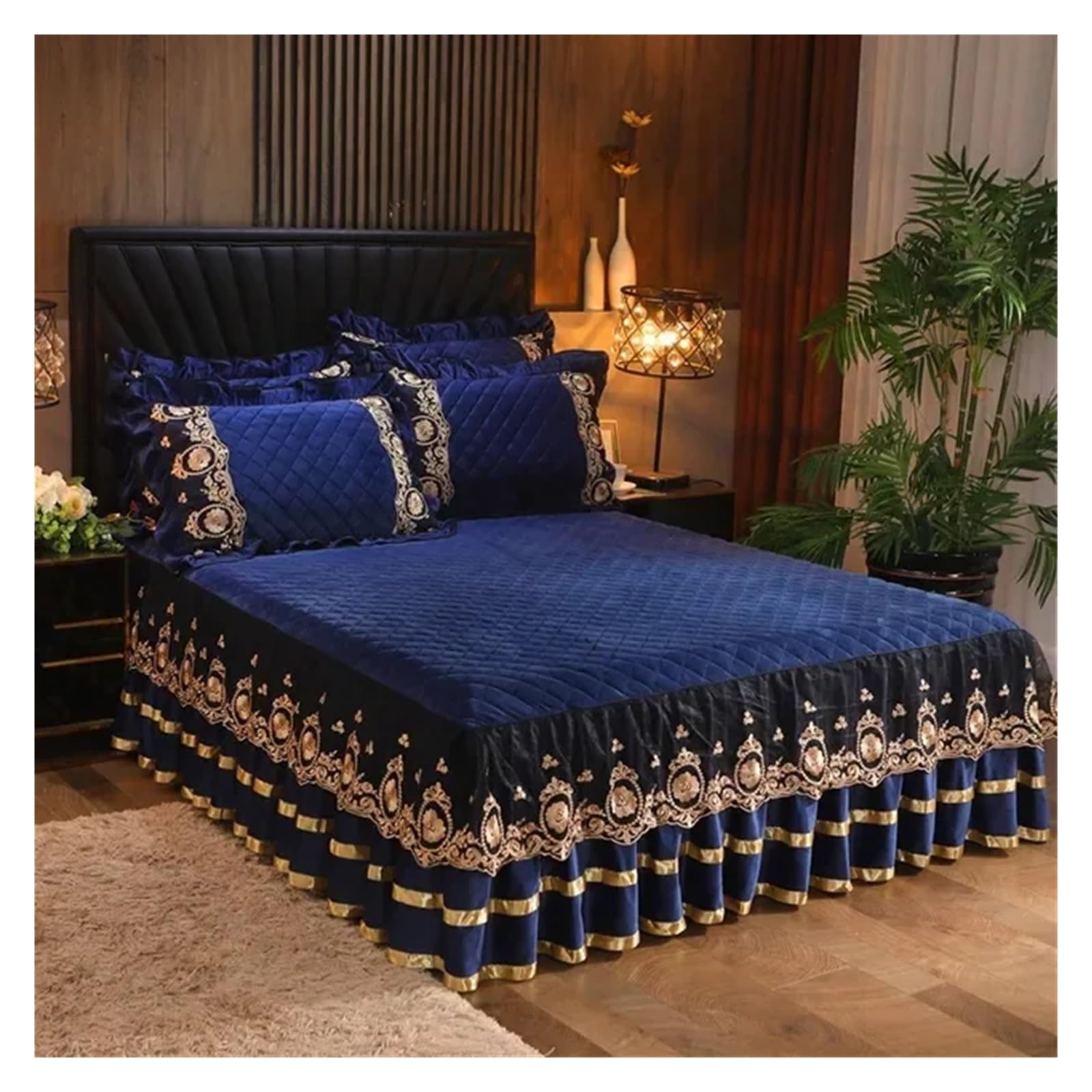 Lace Bed Skirt Bedspreads Bedding Thicken Velvet Plush Quilted Embossing Bed Spread For Home Not Including Pillowcase(09,1pc Skirt 180x220cm)
