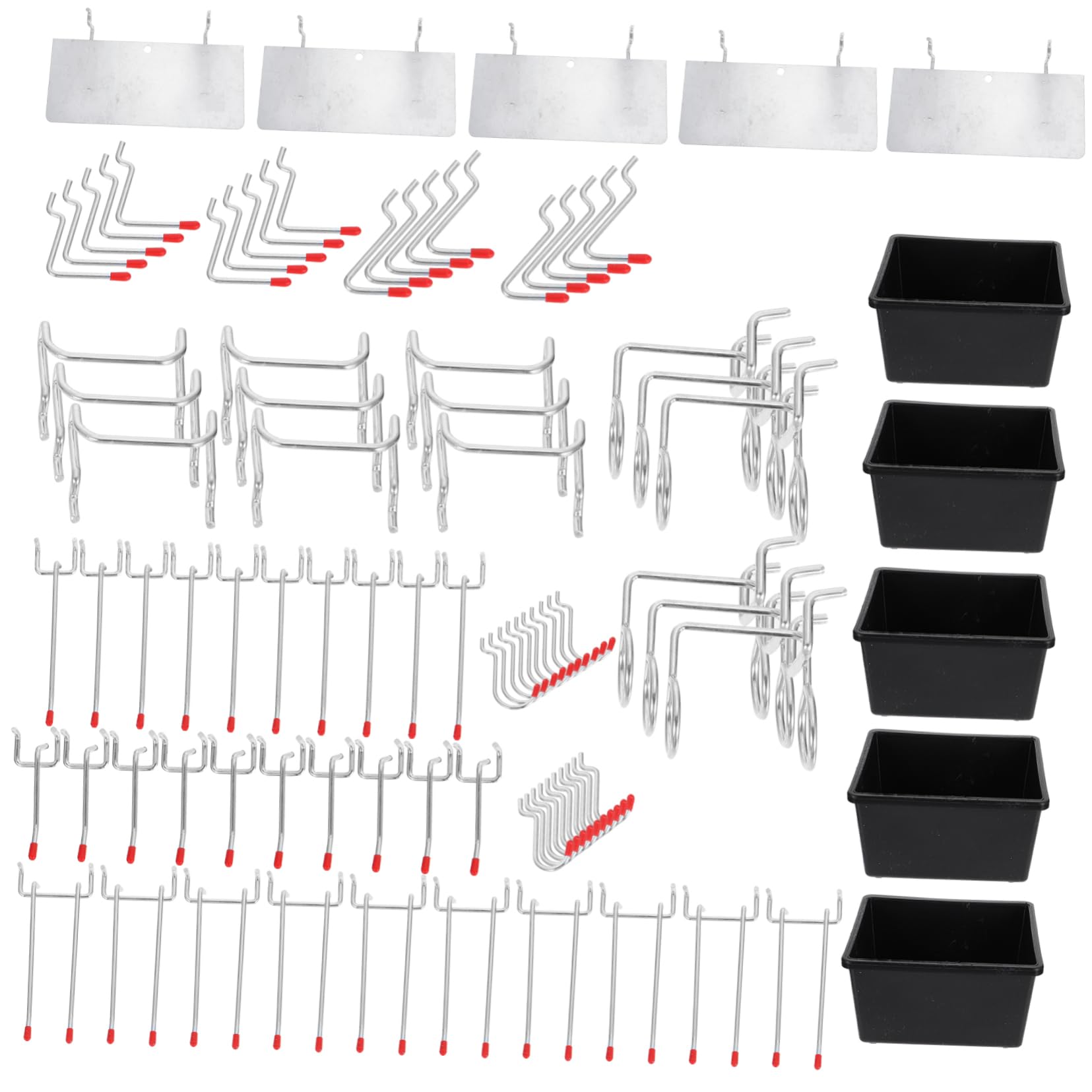 Unomor 101pcs/set Tool Display Shelf Rack Hooks Pegboard Hangers for Home Office Single Hook Tray Set for Organizing Tools Cables