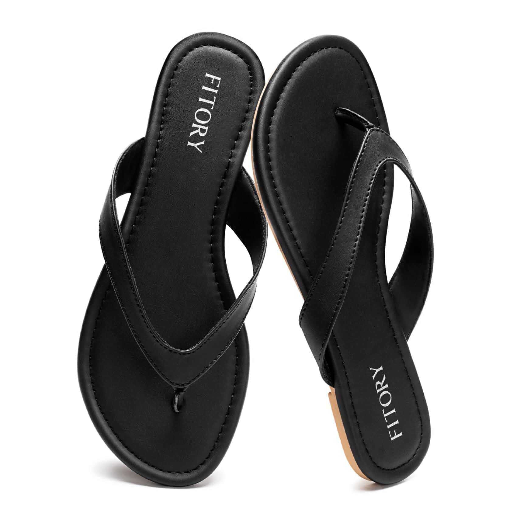 FITORY Womens Flip Flops,Comfort Thong Walking Slides,Summer Flat Sandals Slip on Slippers,Cushioning Insole,Open Toe,Casual,Fashion,Summer,Indoor and Outdoor,Vegan Leather
