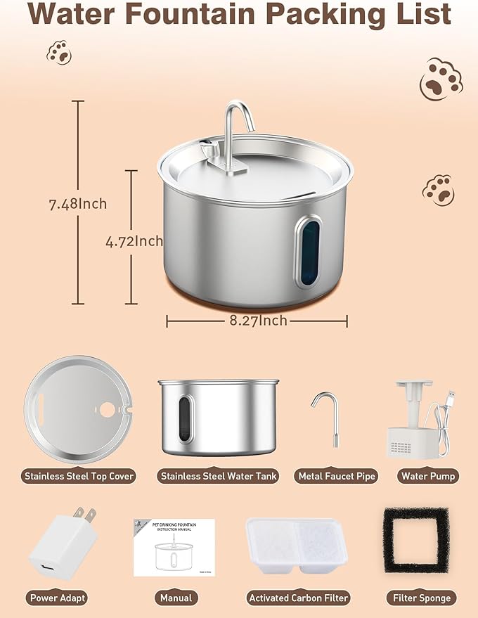 Fuente de Agua Automática para Gatos Acero Inoxidable 3.2L miniatura 7