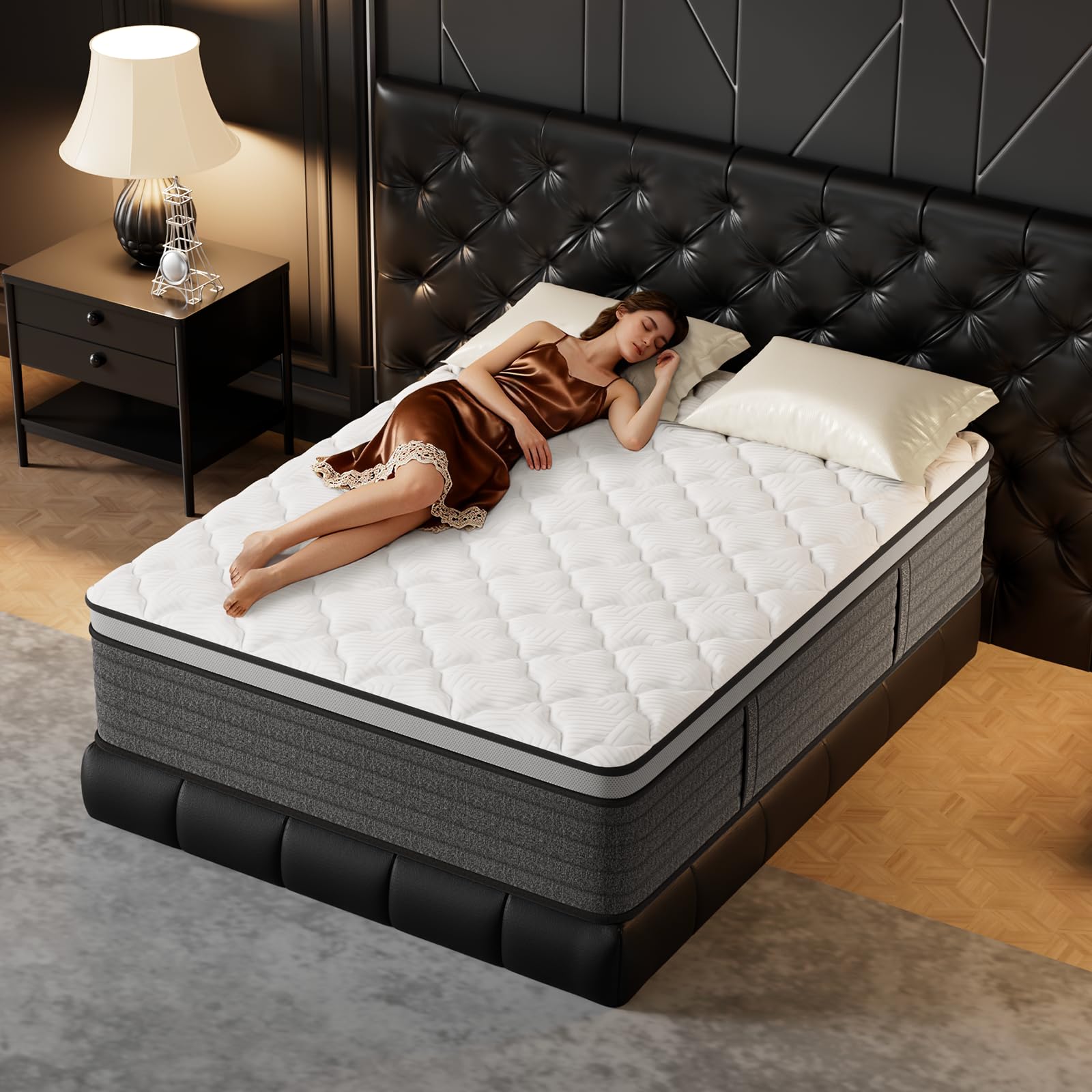 PUBPLON Full Mattress 14 Inch Hybrid Full Size-Gel Memory Foam Mattress in a Box, Individually Wrapped Pocket Spring, Pressure Relief Edge Support,