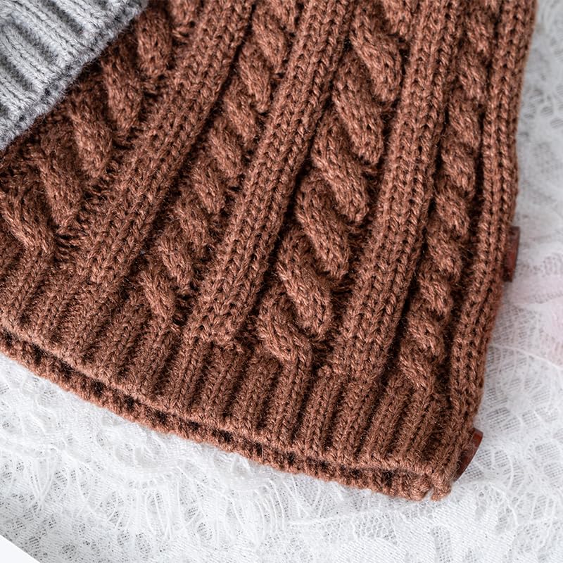Image of One-Piece Cable Knit Teapot Cozy with Pom Pom Top, Acrylic Insulated Tea Pot Cover with 2 Button Fasteners & Lid Opening, British Style Hot Cold Insulator for 2 Cup 15-20oz Teapots,brown
