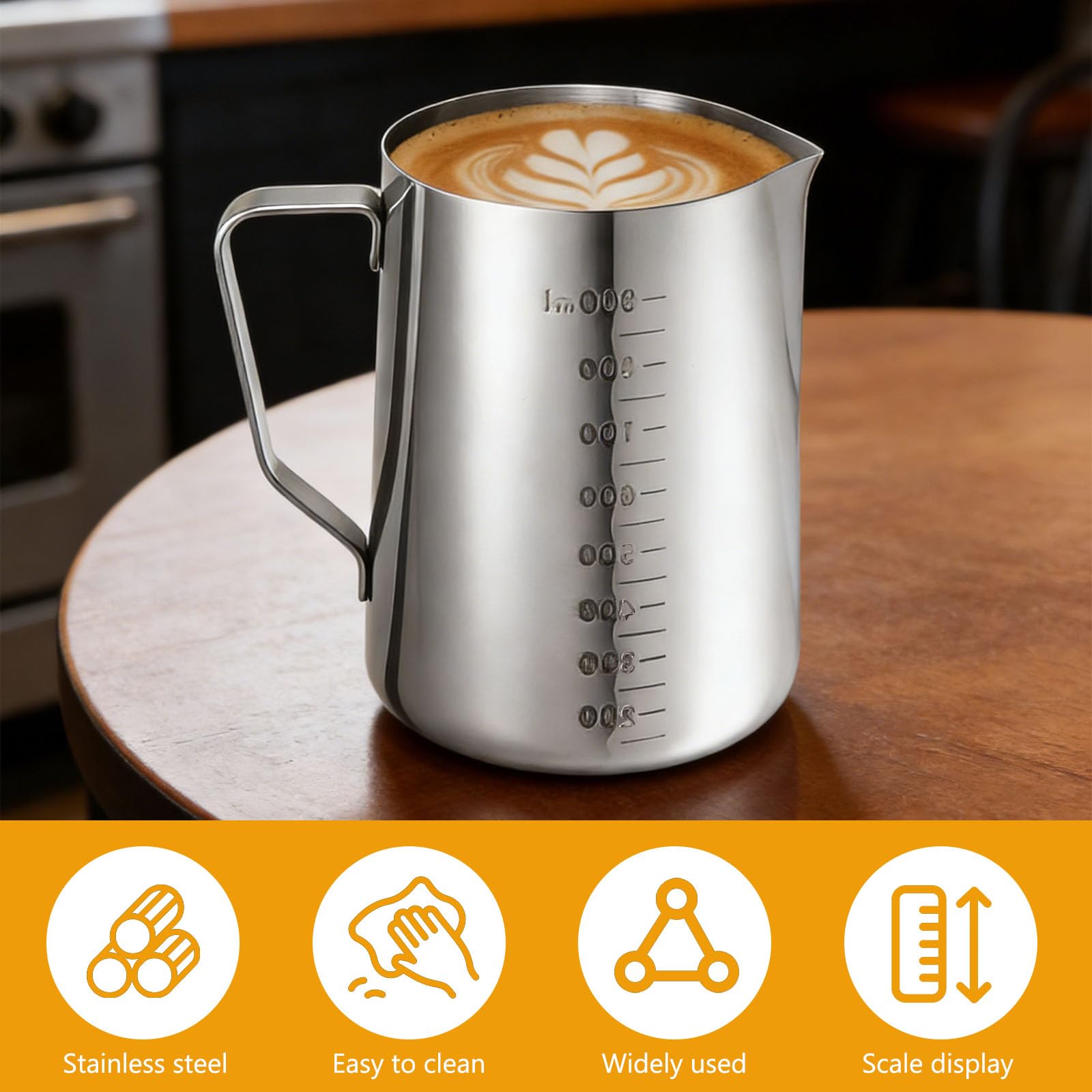 Vaso Medidor de Acero Inoxidable de 1 L, 1000 ml Jarra Medidora de Acero Inoxidable con Escala Fina, Vaso Batidora de Metal para Bar, Cafetería, hogar, cocina y restaurante