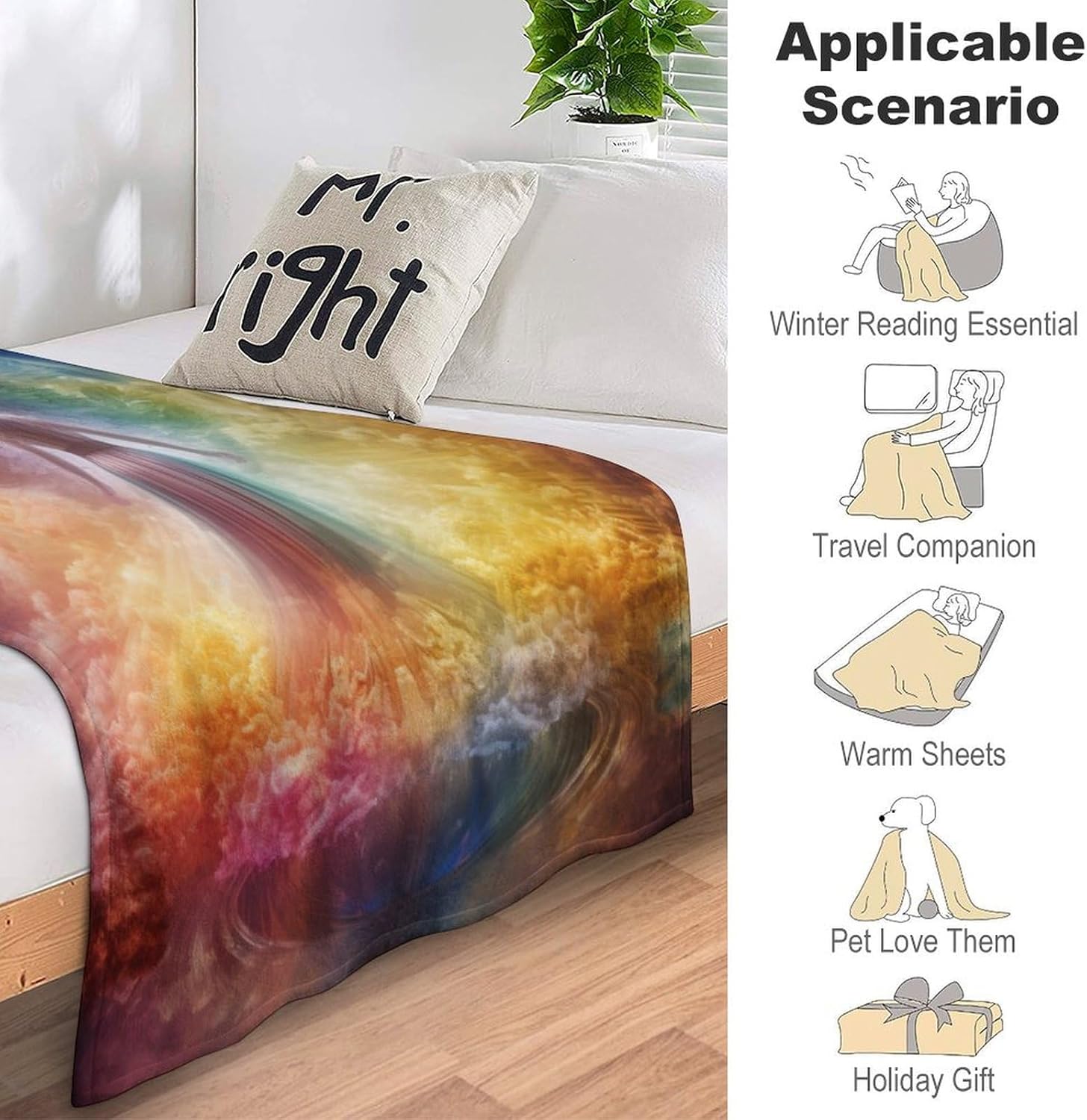 3D Rainbow Angel Plush Bed Blanket, Flannel Blanket for Kids Teen Young Boys Girls Throw Blanket Modern Fashion Anti-Pilling Blanket for Couch Bed Sofa 50"*60"（130 * 150cm）