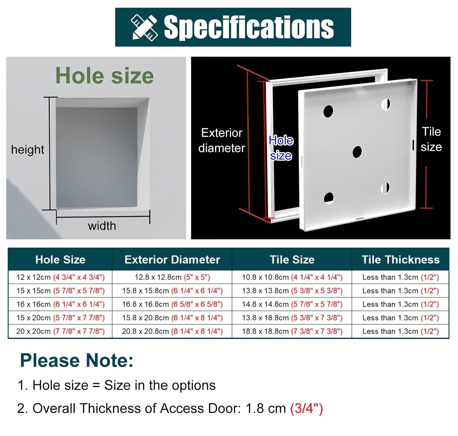 ZIMGOD Puerta de Inspección Panel de Acceso Alicatable Montaje Empotrado, Puerta de Acceso A Presión, Puerta de Inspección Impermeable para Baño/bañera(White,15x15cm (5 7/8" x5 7/8"))