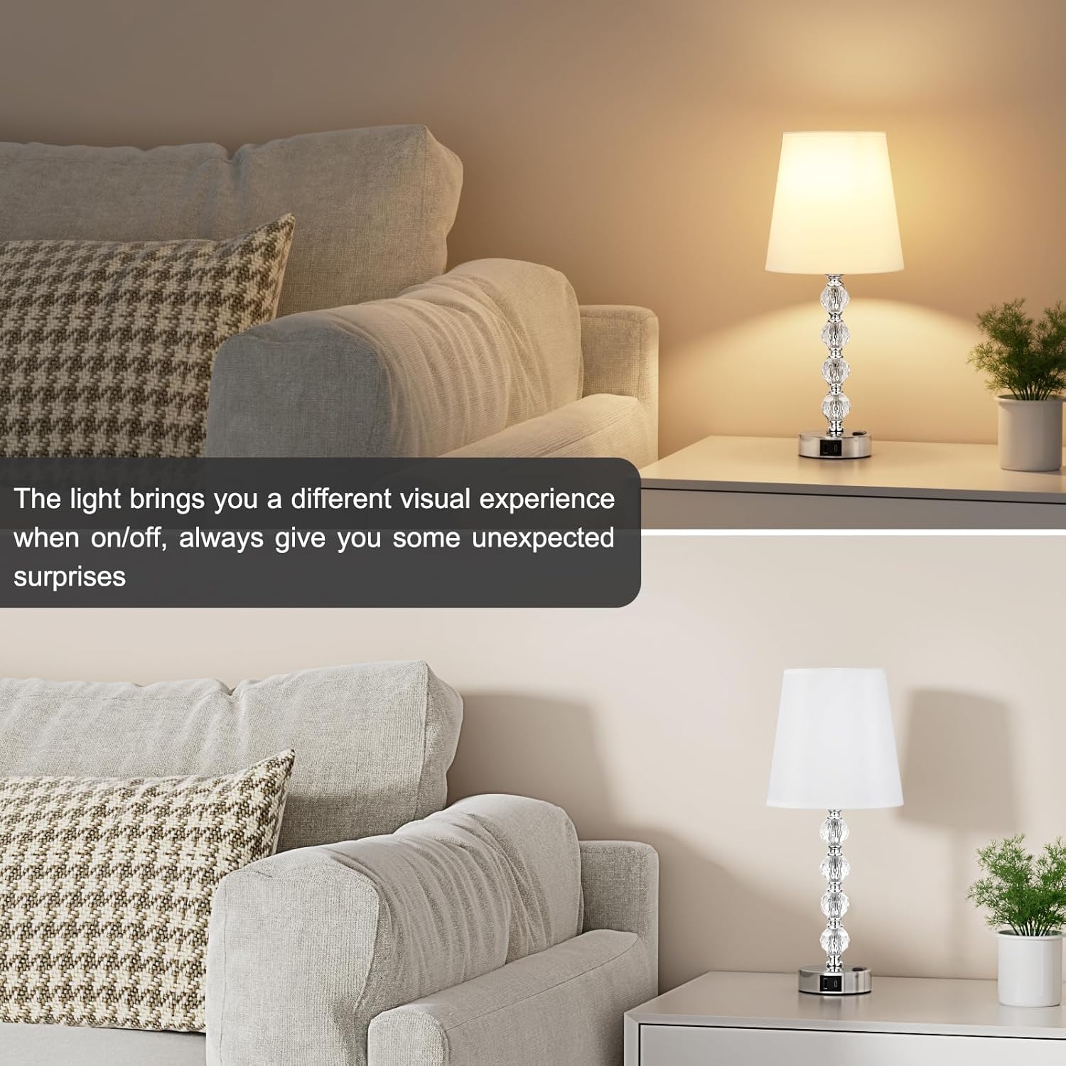 Acaxin Crystal Table Lamp Set of 2 for Bedroom/Living Room, 17.5in (White)