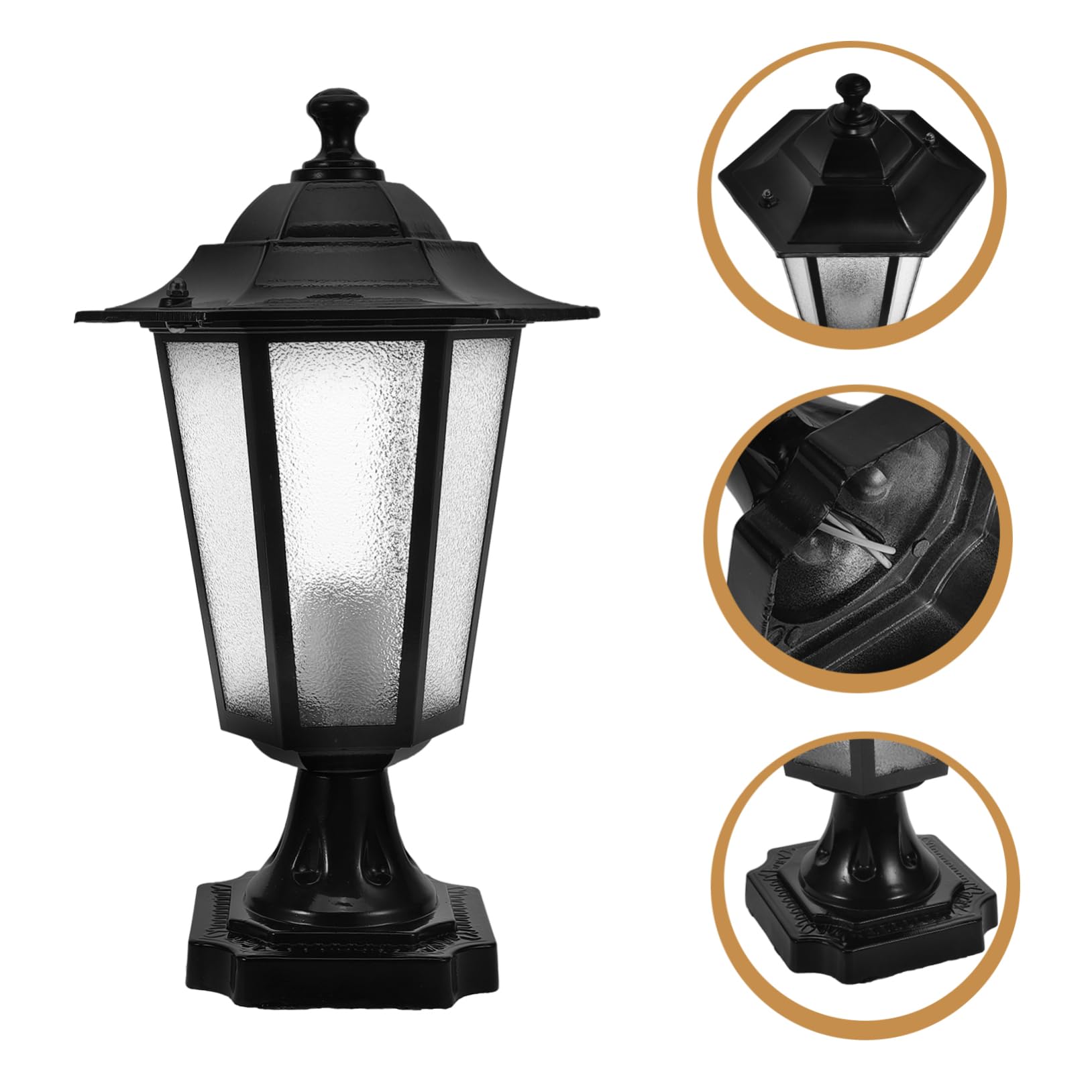 ORFOFE Lampione Da Esterno a Colonna in Metallo e, Lanterna Decorativa Da Giardino a Sei Lati Stile Europeo, Lampada Da Palo Compatta Per Cortile e Ingresso