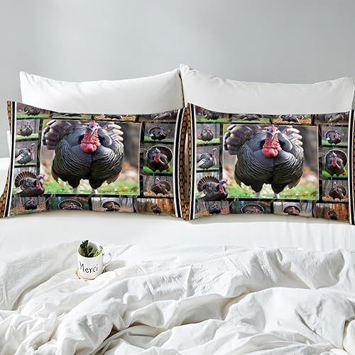 Miniatura 4 de Erosebridal Juego de sábanas bajeras de tamaño matrimonial con diseño de faisán y vida silvestre, juego de ropa de cama de caza pavo, sábana bajera