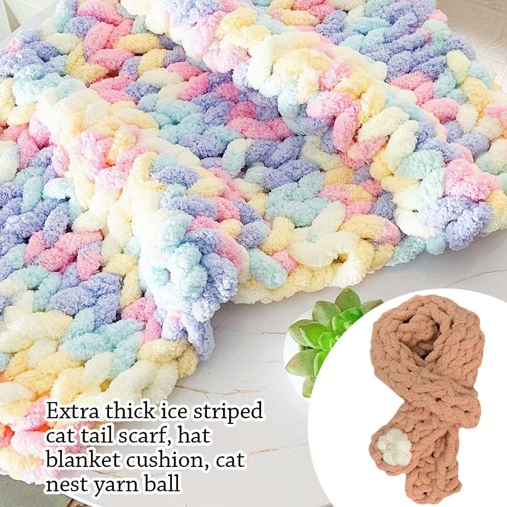 Lanas para Crochet,Hilo Crochet Ovillo de 250 g hilo chenilla multicolor for tejer y hacer crochet, mantas, cojines, grueso suave, cálido for, bufandas(Light blue)