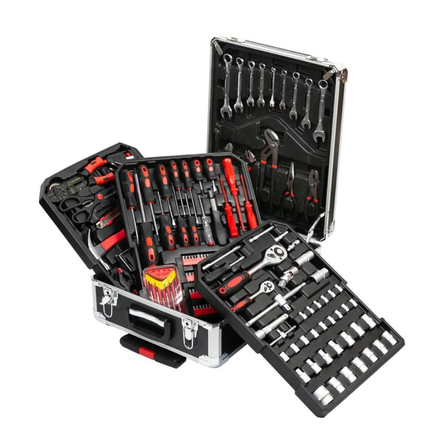 MBI - Valigetta attrezzi completa con 318 Pezzi con 4 scomparti removibili, ruote e manico, Carrello porta attrezzi 51x36x20 Cm, cassetta da lavoro fai da te