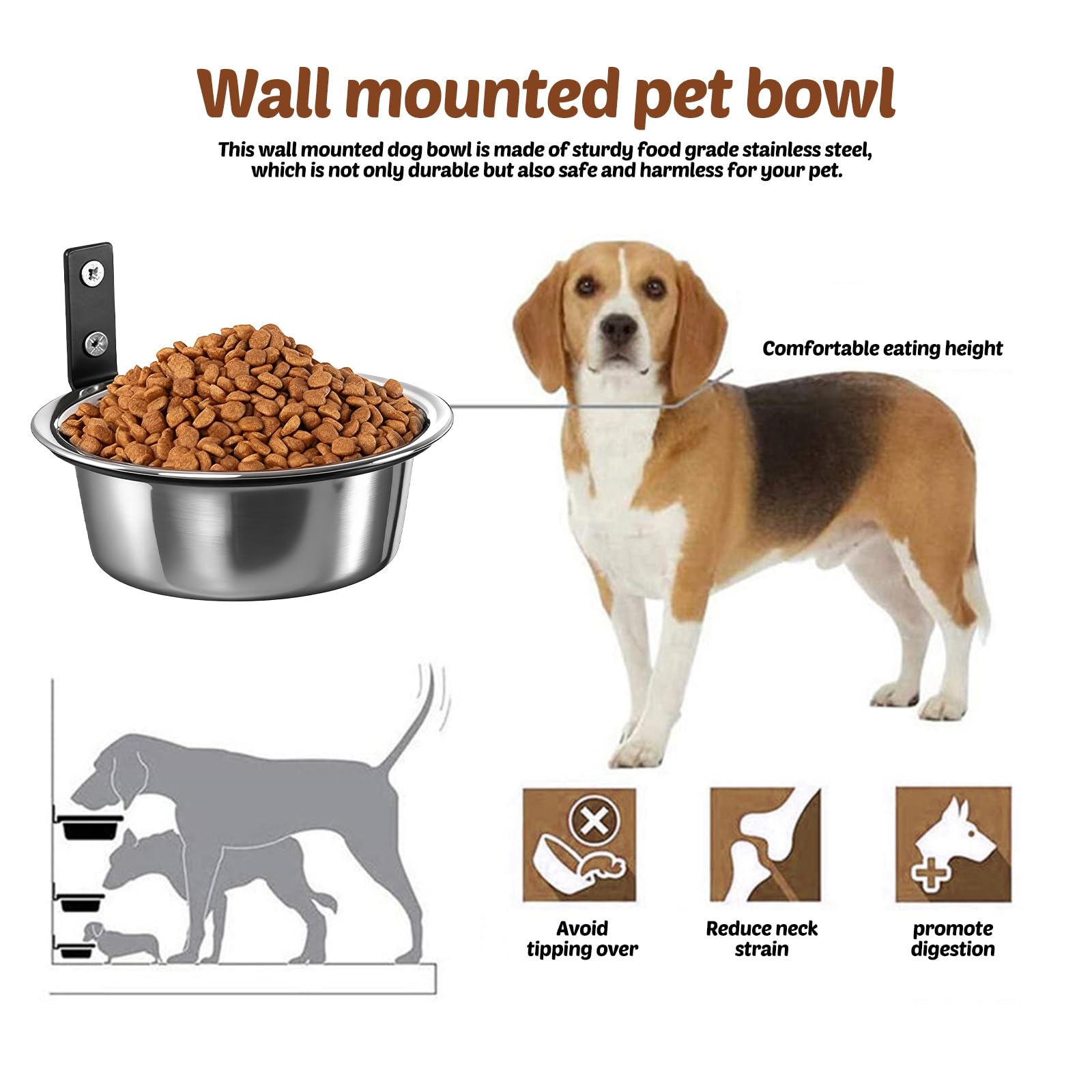 Juego de pared para perros: 2 comederos de acero inoxidable desmontable para perros, cuenco colgante plegable, bandeja para perros elevada para mascotas