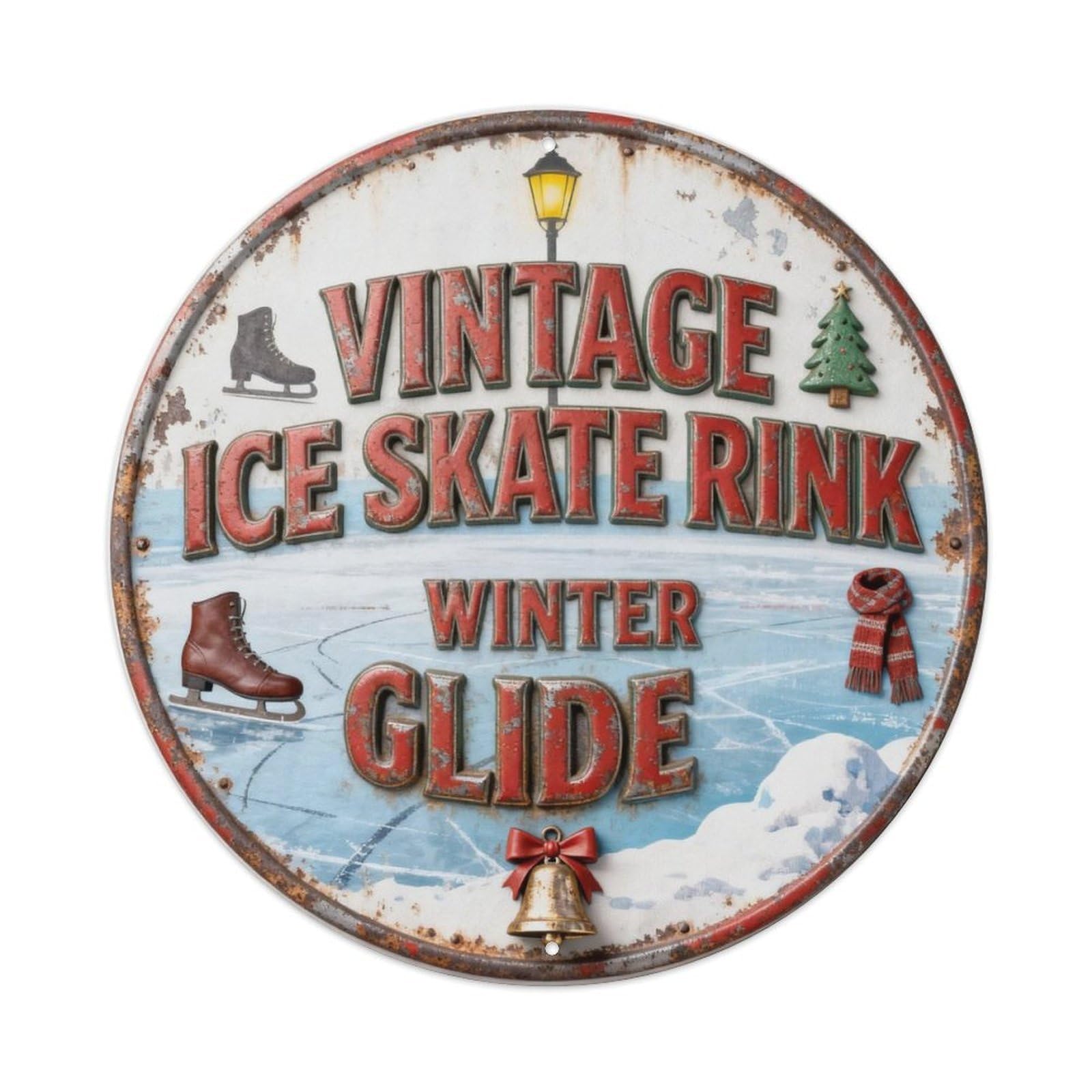 VINTAGE ICE SKATE RINK WINTER GLIDE Metal Tin Sign Plaque