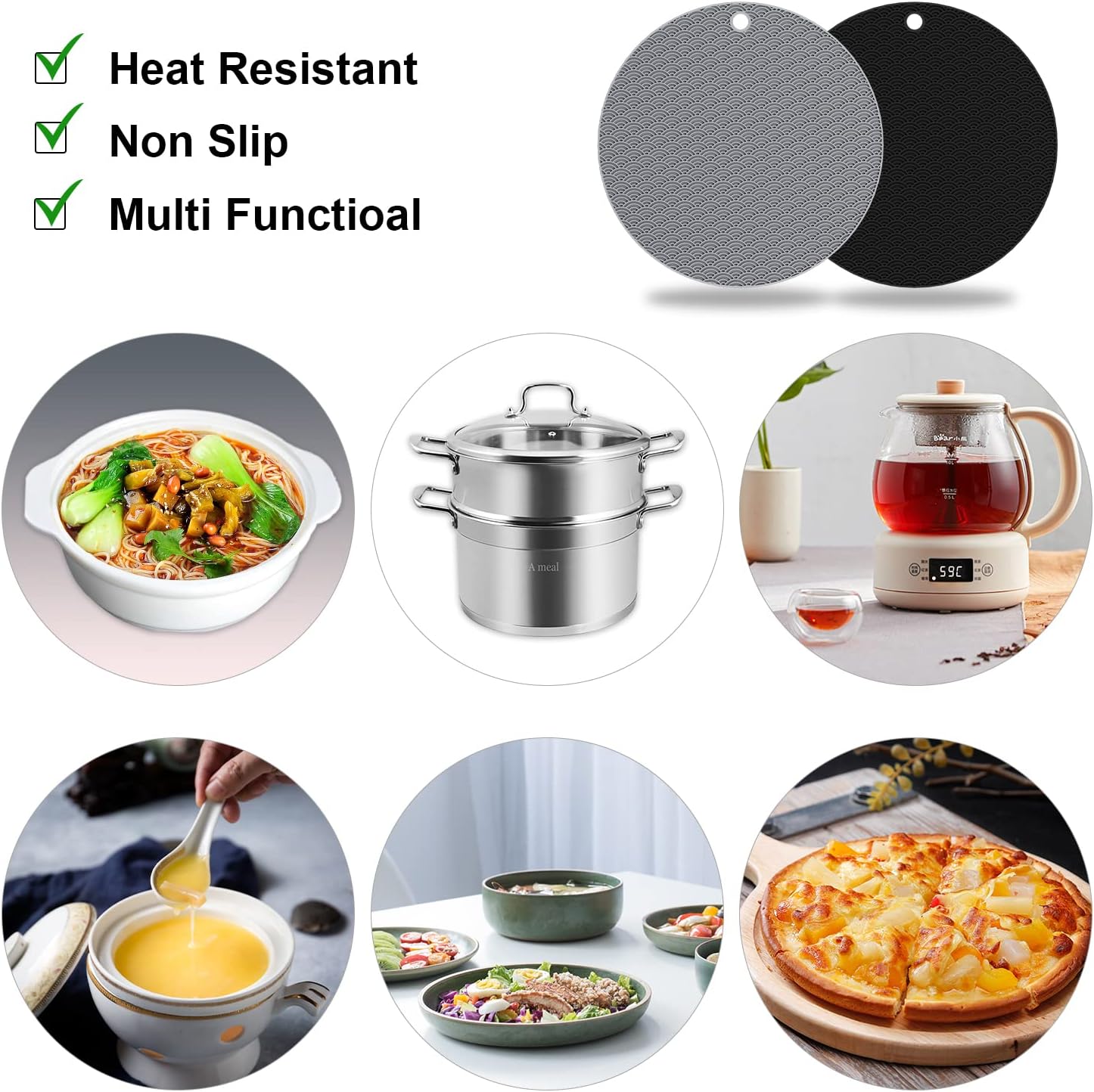 4-Piece Silicone Tripod mat, Multi-Purpose Heat mat, Non-Slip Insulation mat Heat-Resistant to 450°F, hot Pot Rack-Drying mat, Heat-Resistant Kitchen Heat mat for countertops and Tables (Grey) : Home & Kitchen