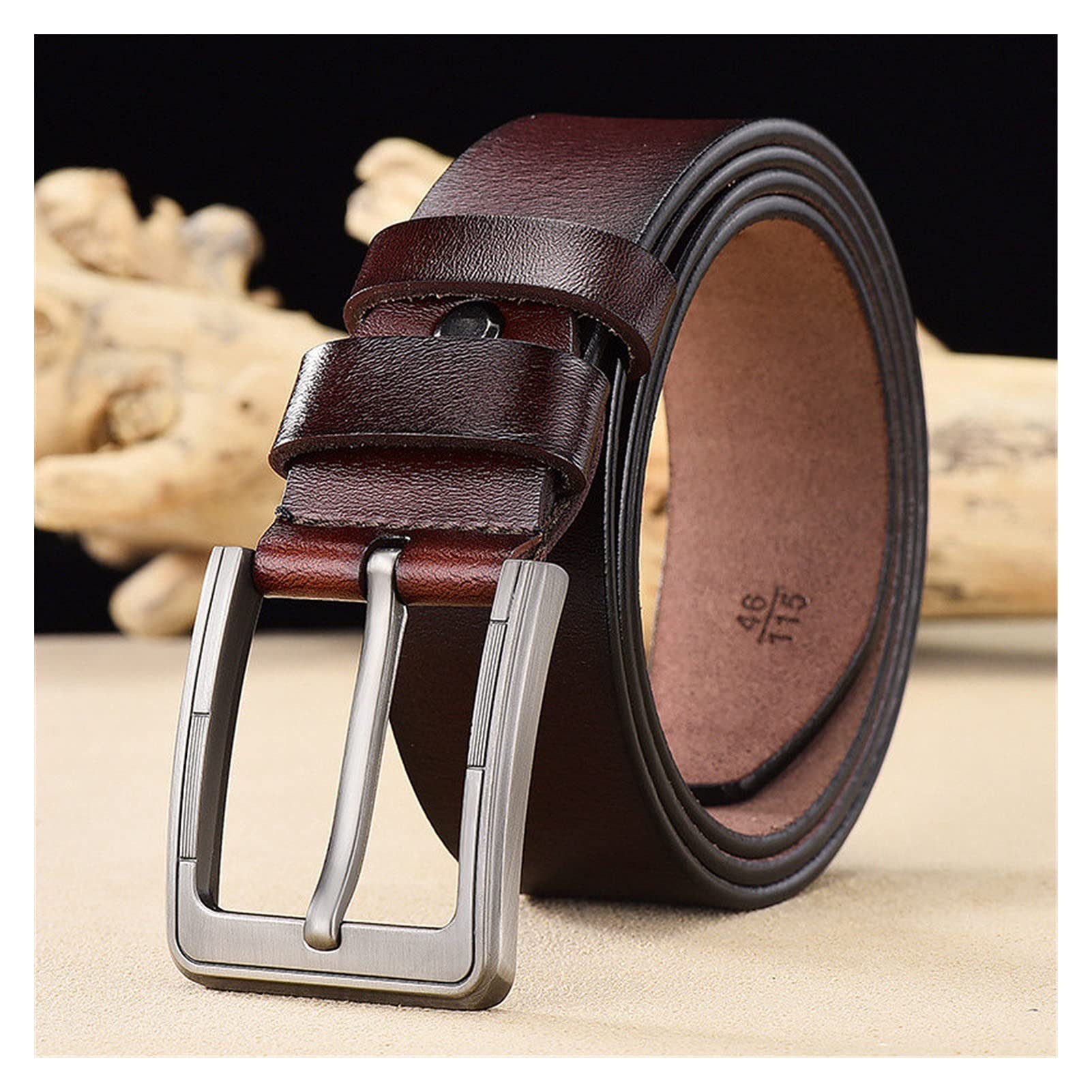 Cinture da Uomo, Uomini Genuine Cintura in Pelle Cinture da Uomo Cowskin Strap Jeans Maschili for Uomo Cowboy (Color : Coffee, Size : Length 110cm)
