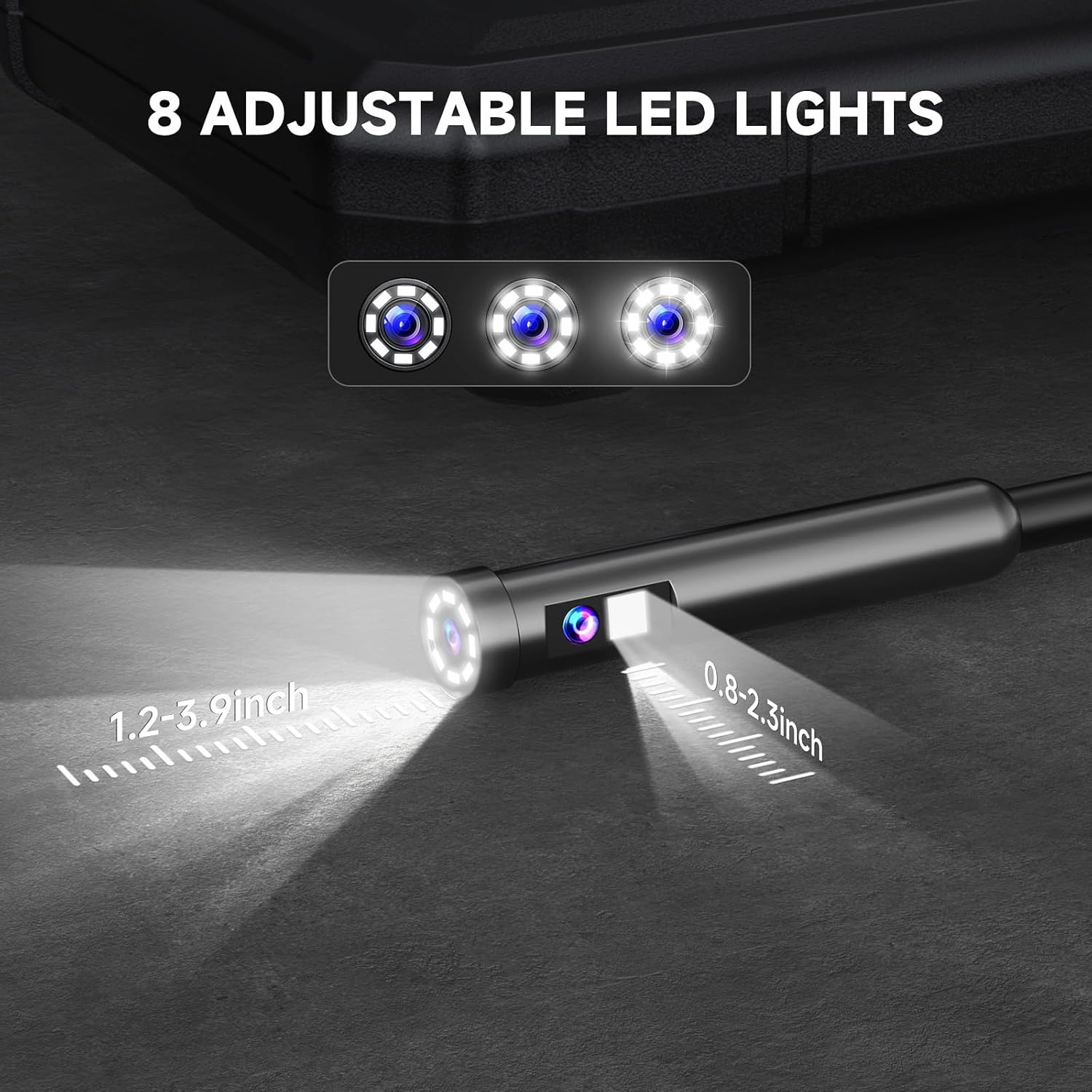 Dual Lens Endoscope Camera with Light, FFXET 4.3" IPS 1080P HD Inspection Camera, 8 Adjustable LEDs, 16.4ft Semi-Rigid Snake Cable, IP67 Waterproof, Borescope for Automotive,Sewer,HVAC,Wall, Men Tools