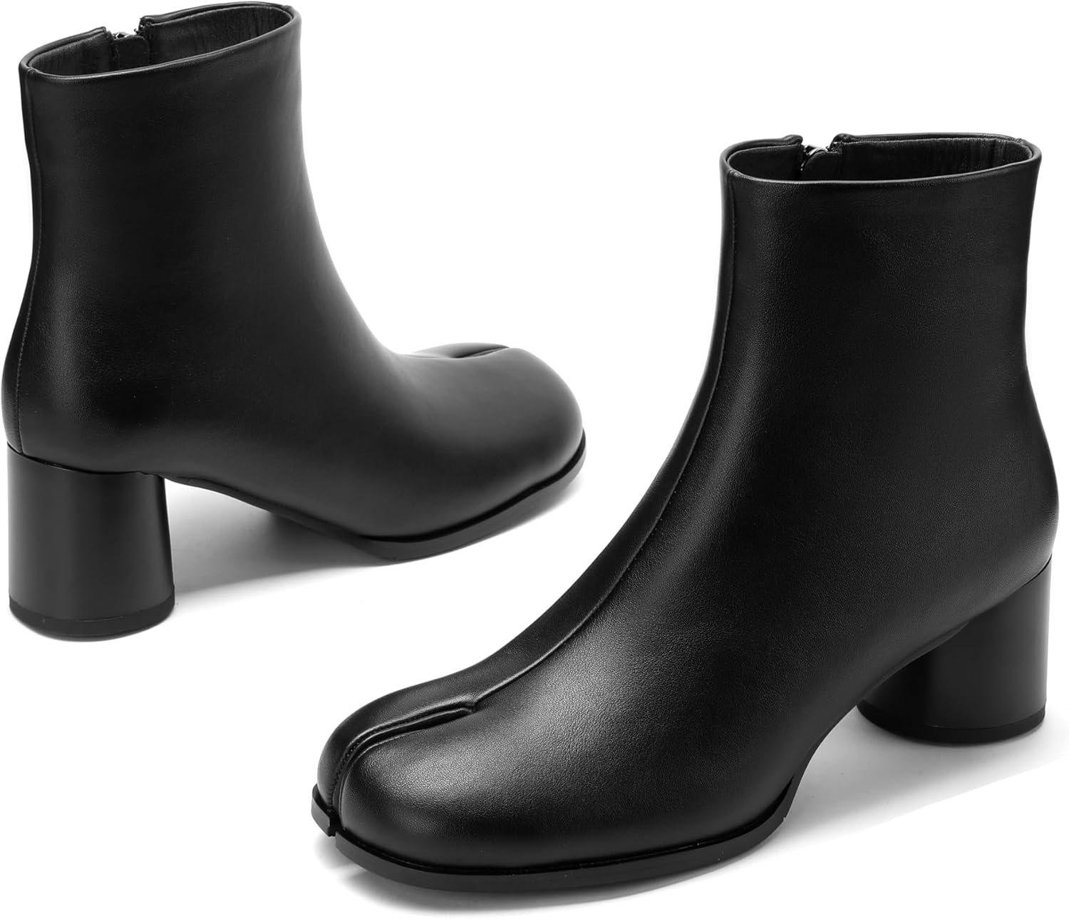 Vezzoso Split Toe Ankle Boots Chunky Low Heeled Tabi Shoes Women Short Booties Faux Leather Comfortable Bootie with Side Zipper