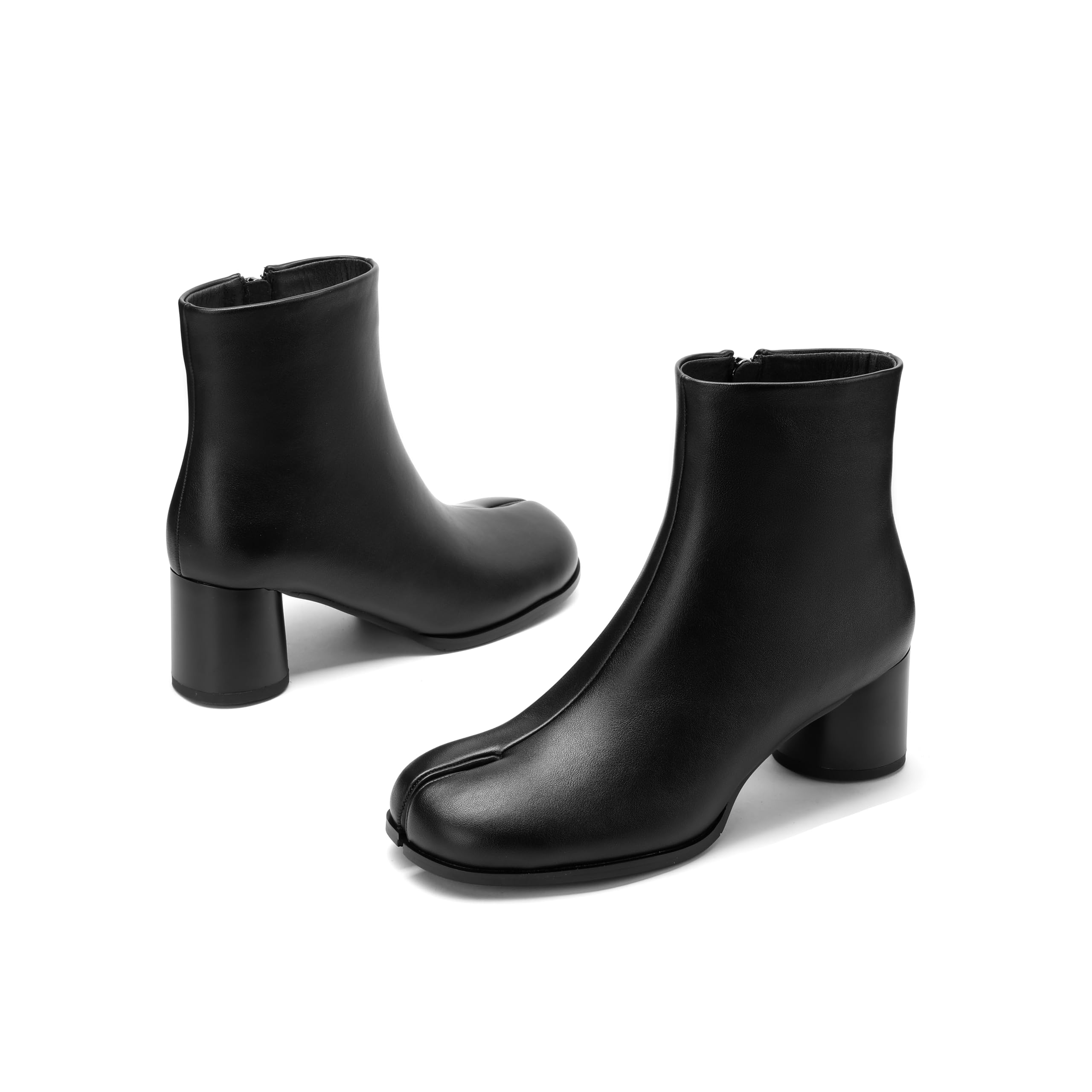 Split Toe Ankle Boots Chunky Low Heeled Tabi Shoes Fall Women Short Booties Faux Leather Comfortable Bootie with