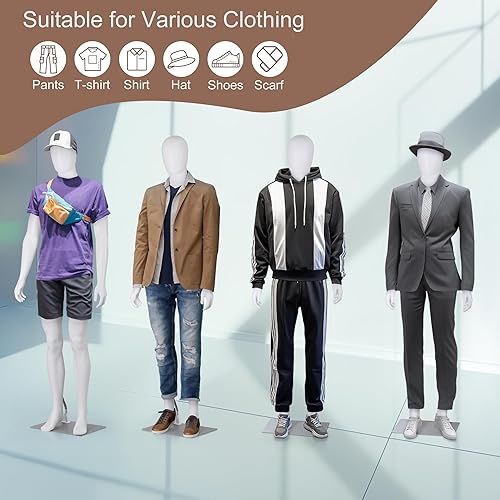 Miniatura 5 de ZENY Maniquí masculino de cuerpo completo con postura ajustable, soporte de modelo de maniquí masculino de 73 pulgadas para tiendas de ropa al por