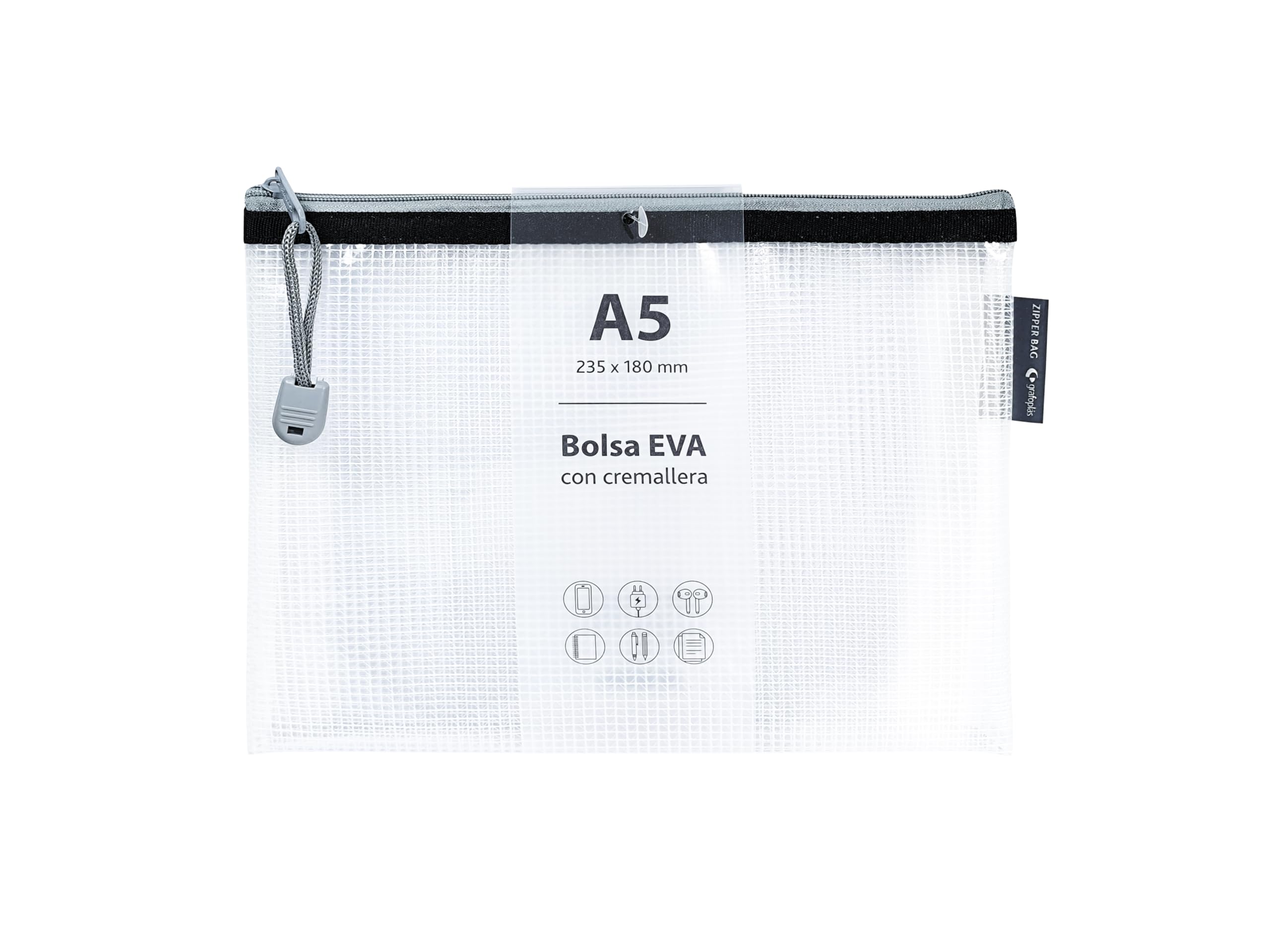 Grafoplás | EVA A5 Zipper Bag | Made with Transparent EVA Foam | Black Zipper | Perfect for Transporting and Protecting All Types of Items, Documents, Cosmetics or Puzzles