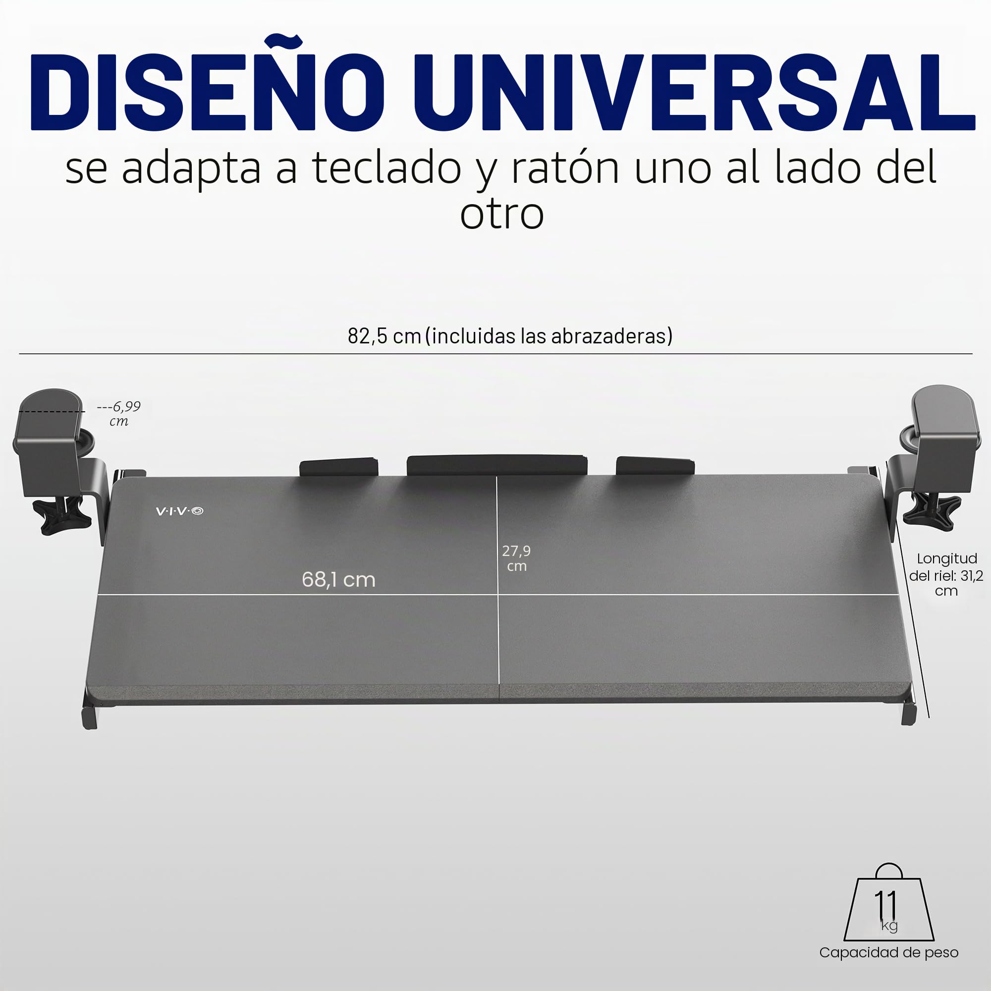 VIVO - Bandeja para teclado para debajo del escritorio, extraíble, con sistema de montaje de abrazadera C extrafuerte, plataforma deslizante para ordenador para escribir y trabajar con ratón