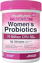NewRhythm Women's Probiotics, Organic Prebiotics, 70 Billion CFU 10 Strains, Vaginal Probiotics for Urinary & Digestive Health, 30 Vegan Capsules, No Bloating