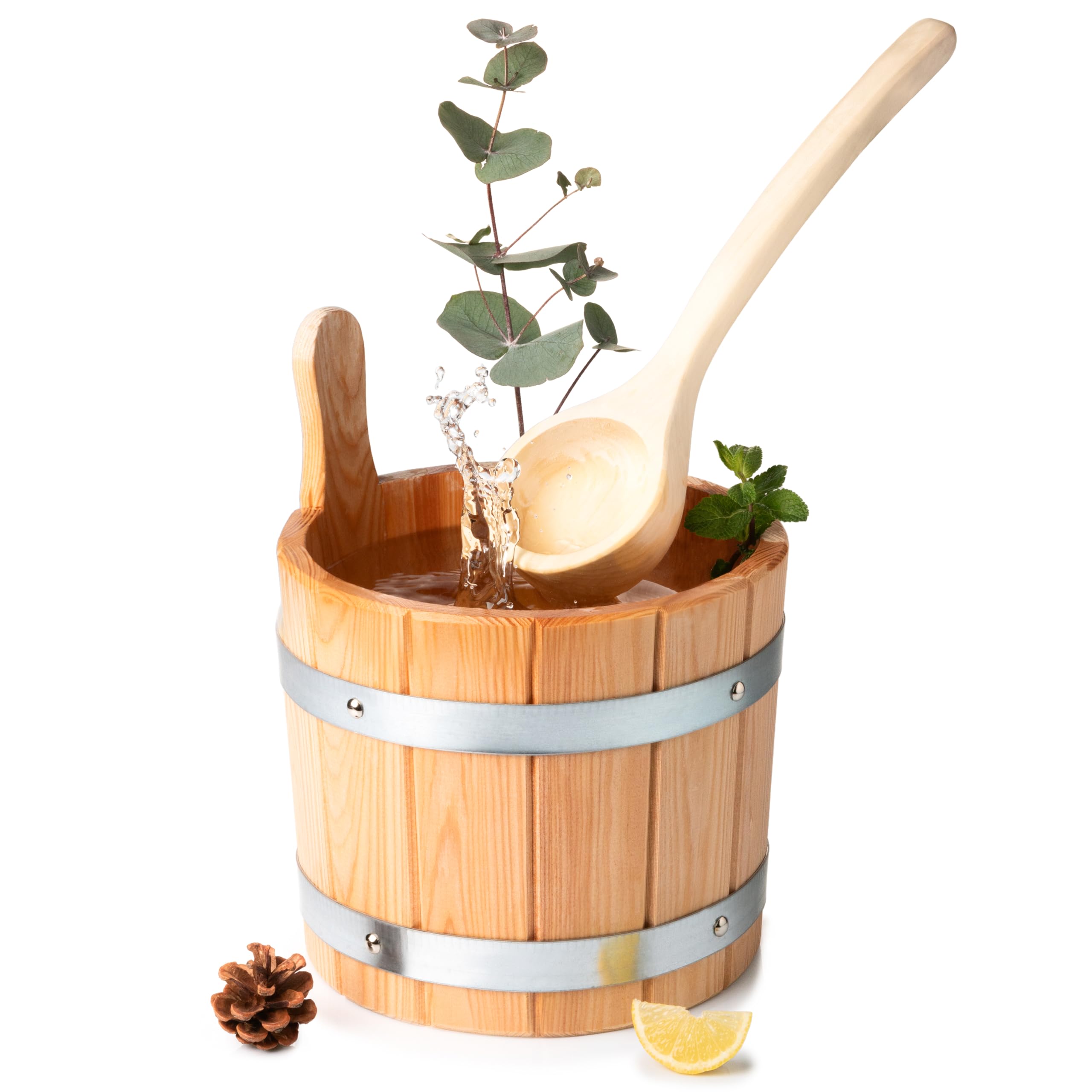 Liebenstein® Sauna Eimer mit Kelle [5L] – handgefertigt aus naturbelassener Lärche – Made in Österreich - hochwertiges Sauna Zubehör Set – bestehend aus Saunaeimer & Saunakelle – Dein Sauna Set