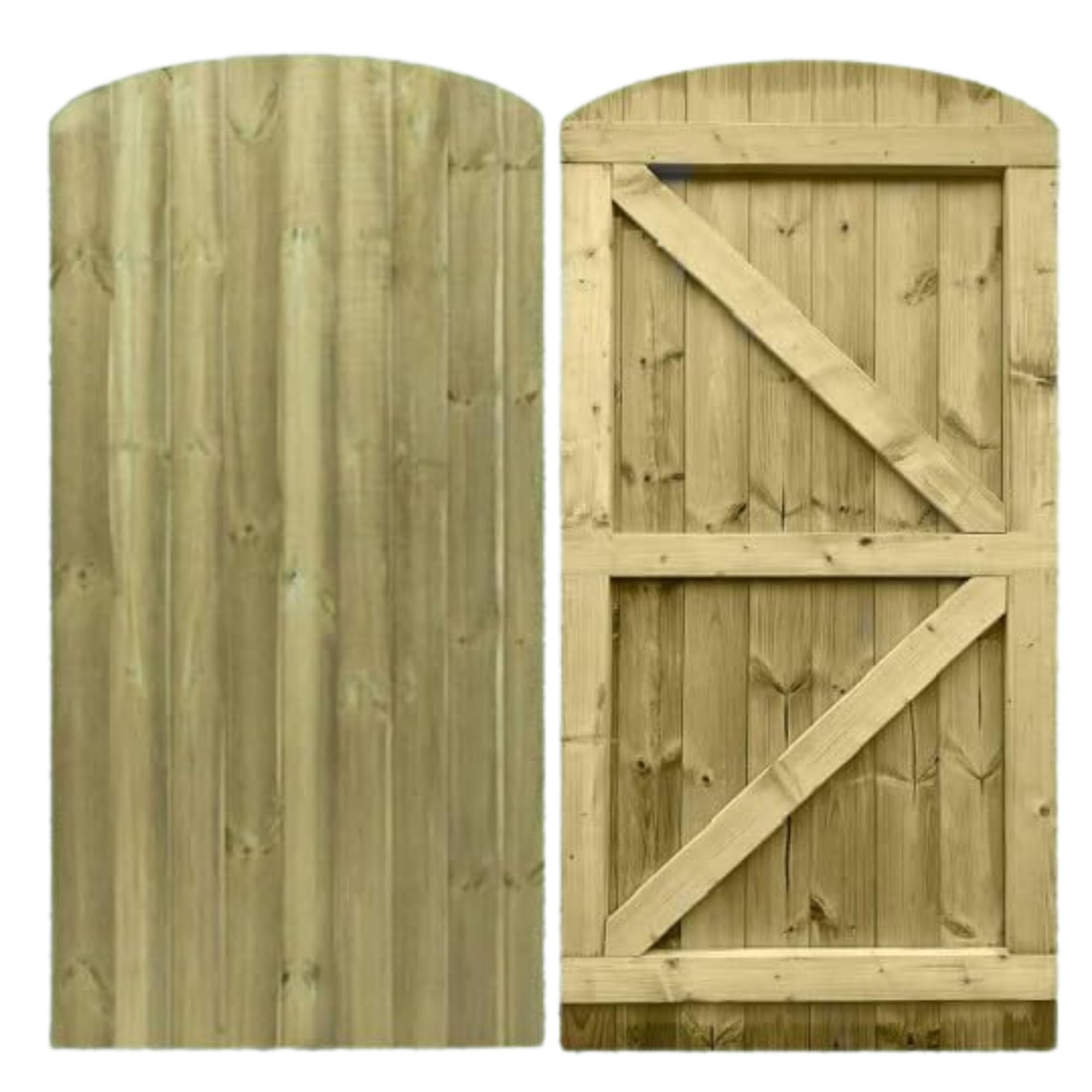 Pedestrian Gate - Wooden Featheredge Dome Garden Gate - Wooden Pressure Treated 6FT (180cm High x 60cm Wide x 4.5cm Deep)