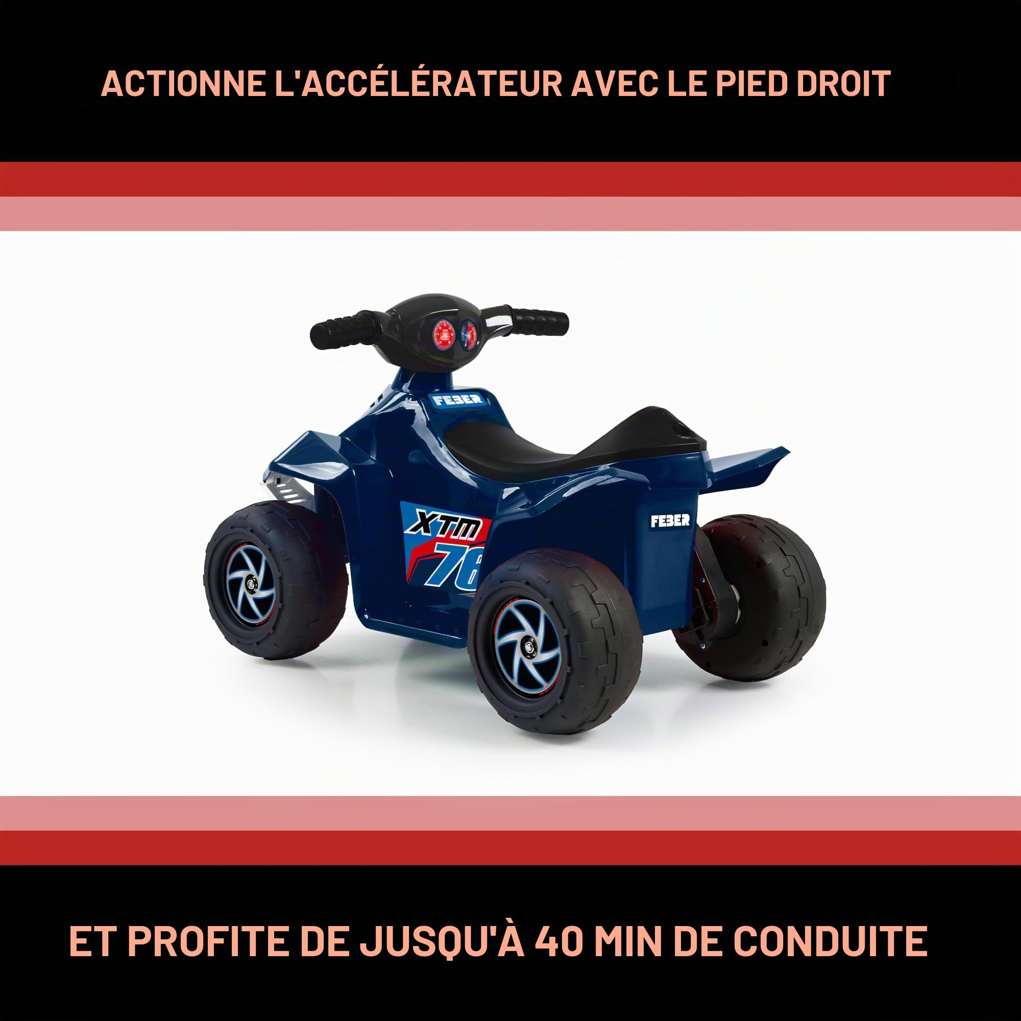 FEBER - Quad CE-Dark Blue 6V, Voiture électrique pour garçons et Filles de 18 Mois à 3 Ans, avec accélérateur, Roues pour stabilité, jusqu'à 40 Min d'autonomie, Chargeur Inclus, Famosa (FEN52000)