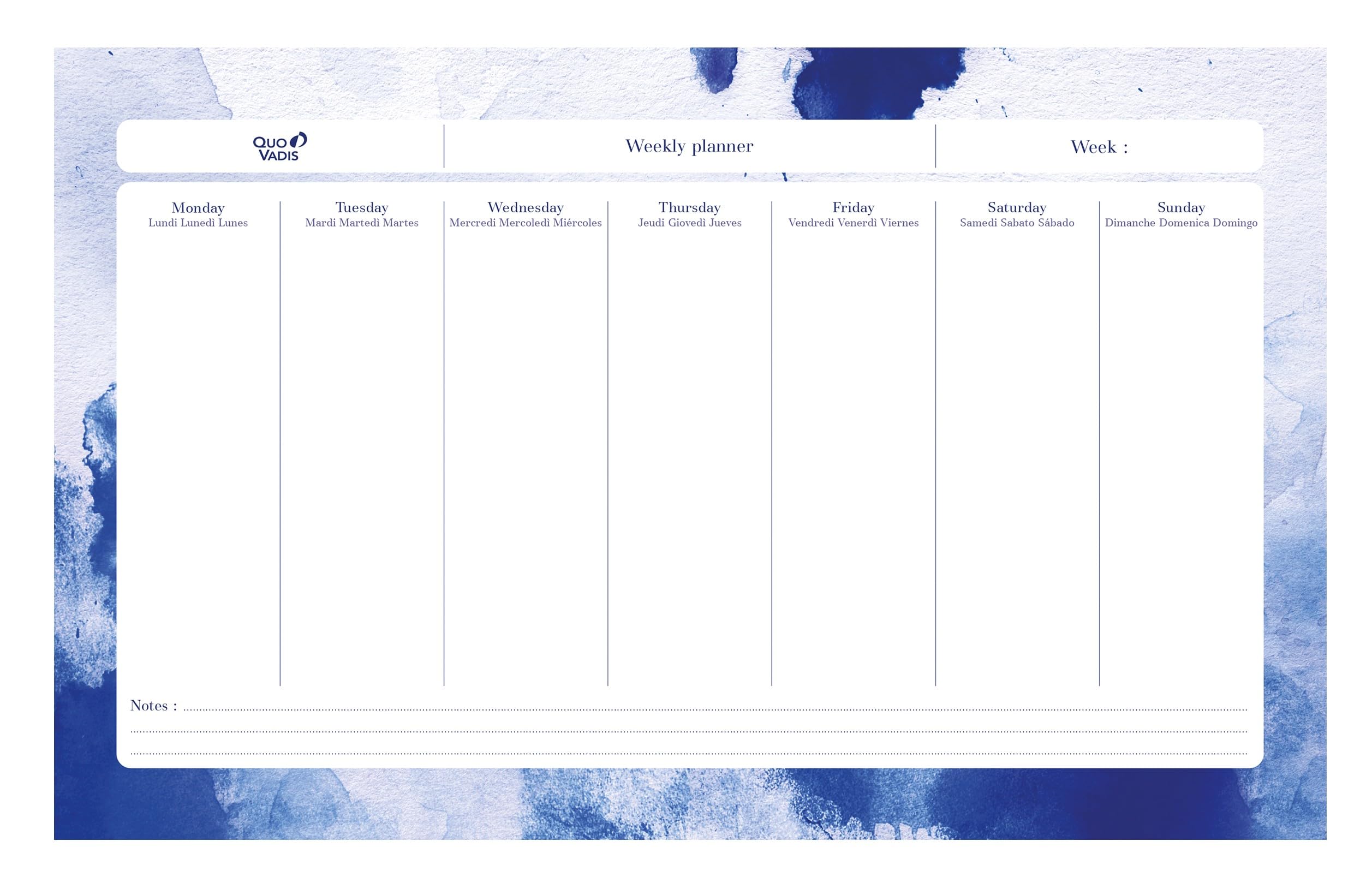 Quo Vadis - Perpetual Desk pad with Sheets - Multilingual - Iconic - Perpetual - 16.5x26.5cm - Clairefontaine White Paper - Made in France