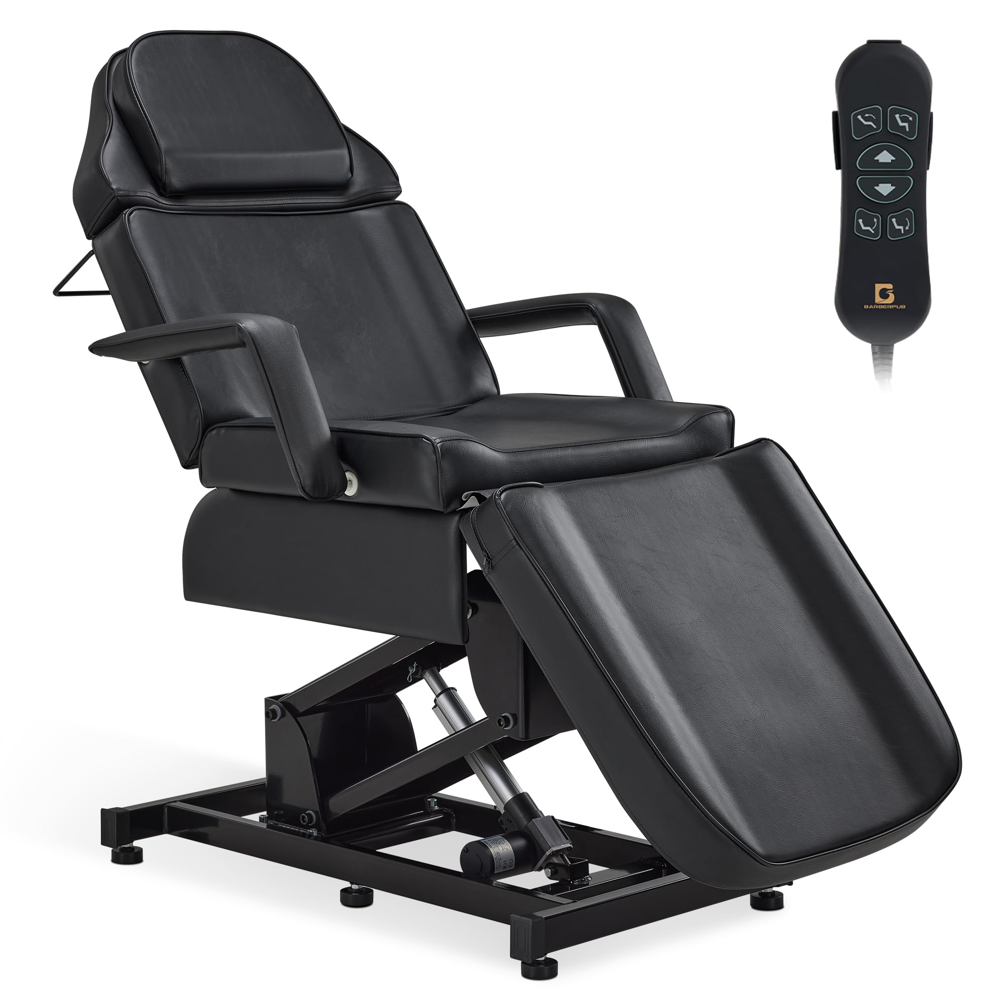 BarberPub Fully Electric Facial Bed with 3 Motor for Esthetician, Electric Tattoo Chair for Client, Facial Bed for Esthetician, Electric Adjustment 2751 (Black, Height (Flat): 25.2"–37")