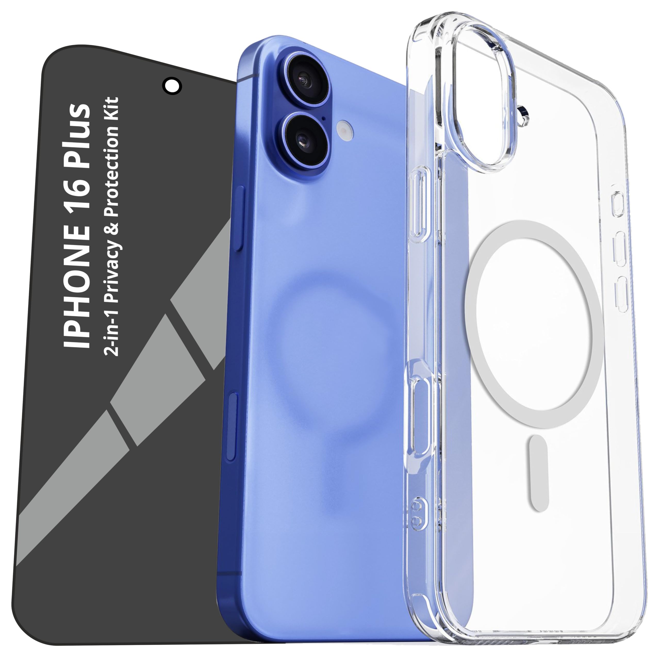 THE Cozy Case iphone 16 plus Matte Privacy Screen Protector - Tempered glass compatible with i phone 16 plus along with Installation kit + iphone 16 Plus magsafe case (For iPhone 16 Plus (MPT+MC))