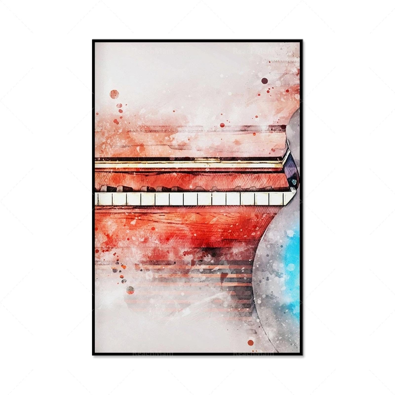BMGKYAGL Stampe ad acquerello di chitarra e pianoforte, blu, rosso, strumenti musicali arte contemporanea poster musicale astratto 70x100cmx3 Senza cornice