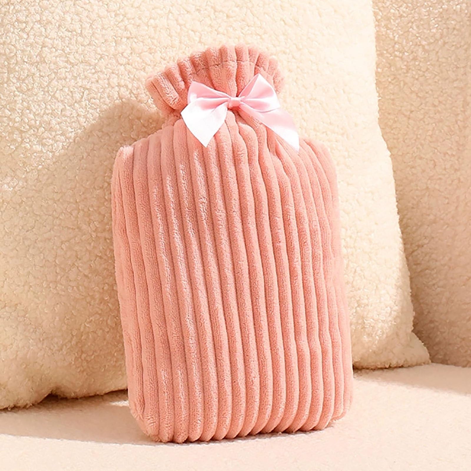 Bouillotte chaude pour les mains et les jambes, avec housse en fourrure, portable, pour le cou et les épaules, le dos, les jambes, la taille (rose)